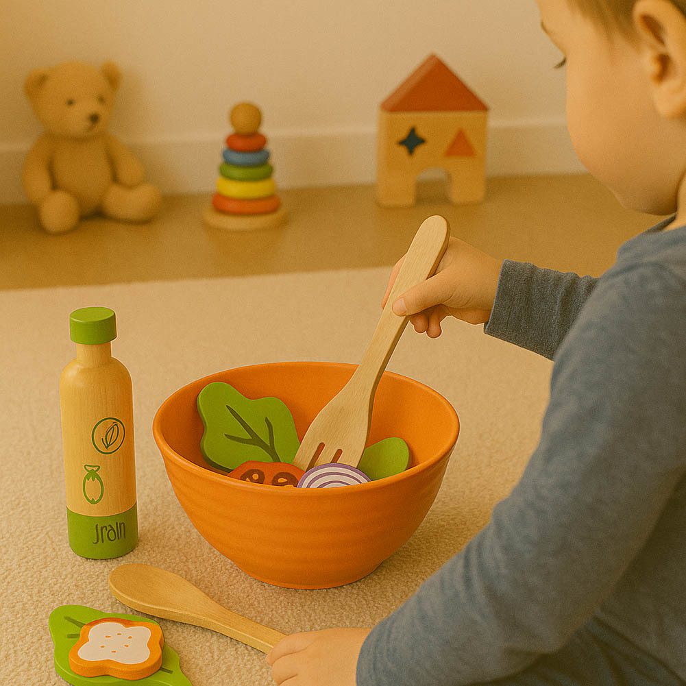 Small Foot Kinder-Küchenset Spiel-Set Salat, (packung, 15-tlg., set), Spiellebensmittelset aus robustem Holz