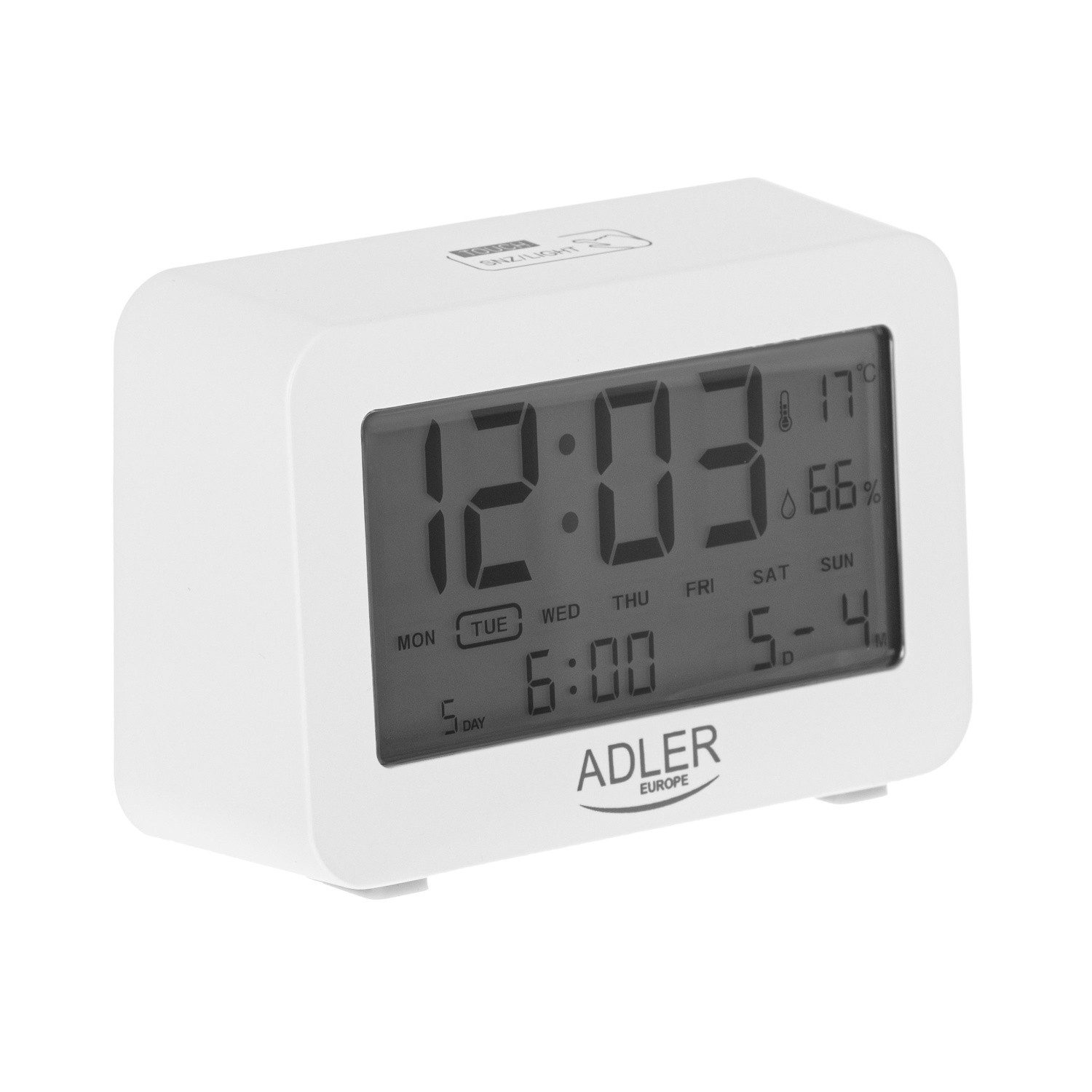 Adler Tischuhr AD 1196 mit Weckfunktion, Temperatur- und Luftfeuchtigkeitsanzeige