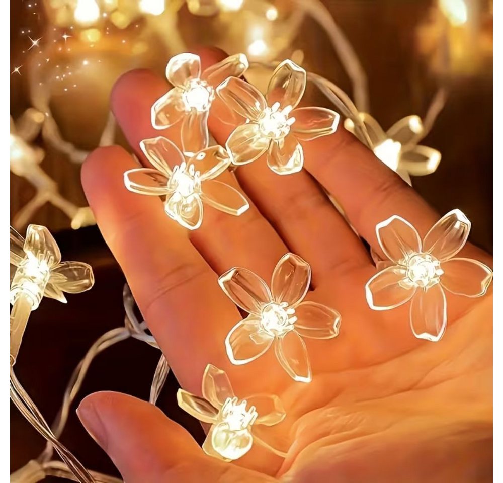 Montegoni LED Stripe Sakura LED Lichterkette 3m 20 LEDs Kirschblüten warmweiß Batterie, Batterie Sakura LED Lichterkette, flexibel, warmweiß 3m Deko