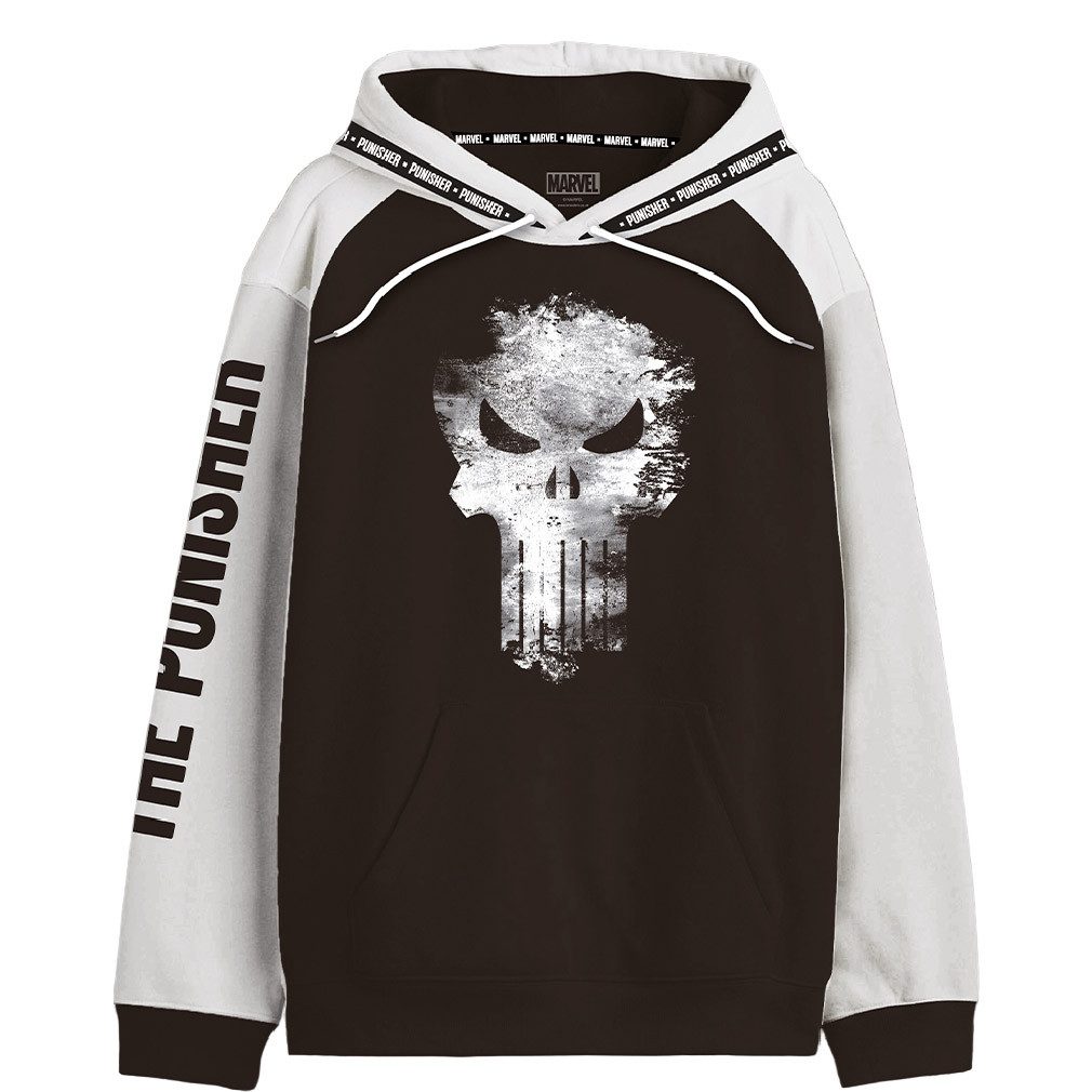 Punisher Hoodie Distressed Skull BW Hoodie Marvel Comics
