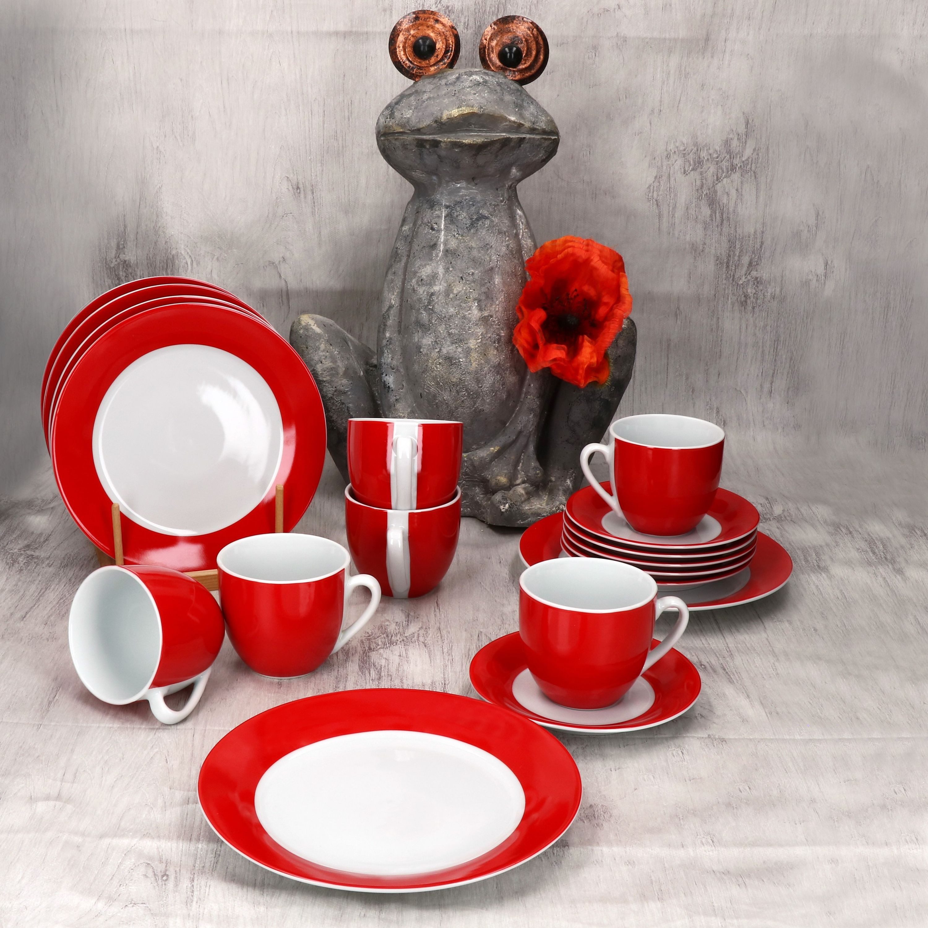 MamboCat Kaffeeservice 18tlg Kaffeeservice Variant Rot Porzellan 6 Personen, Porzellan