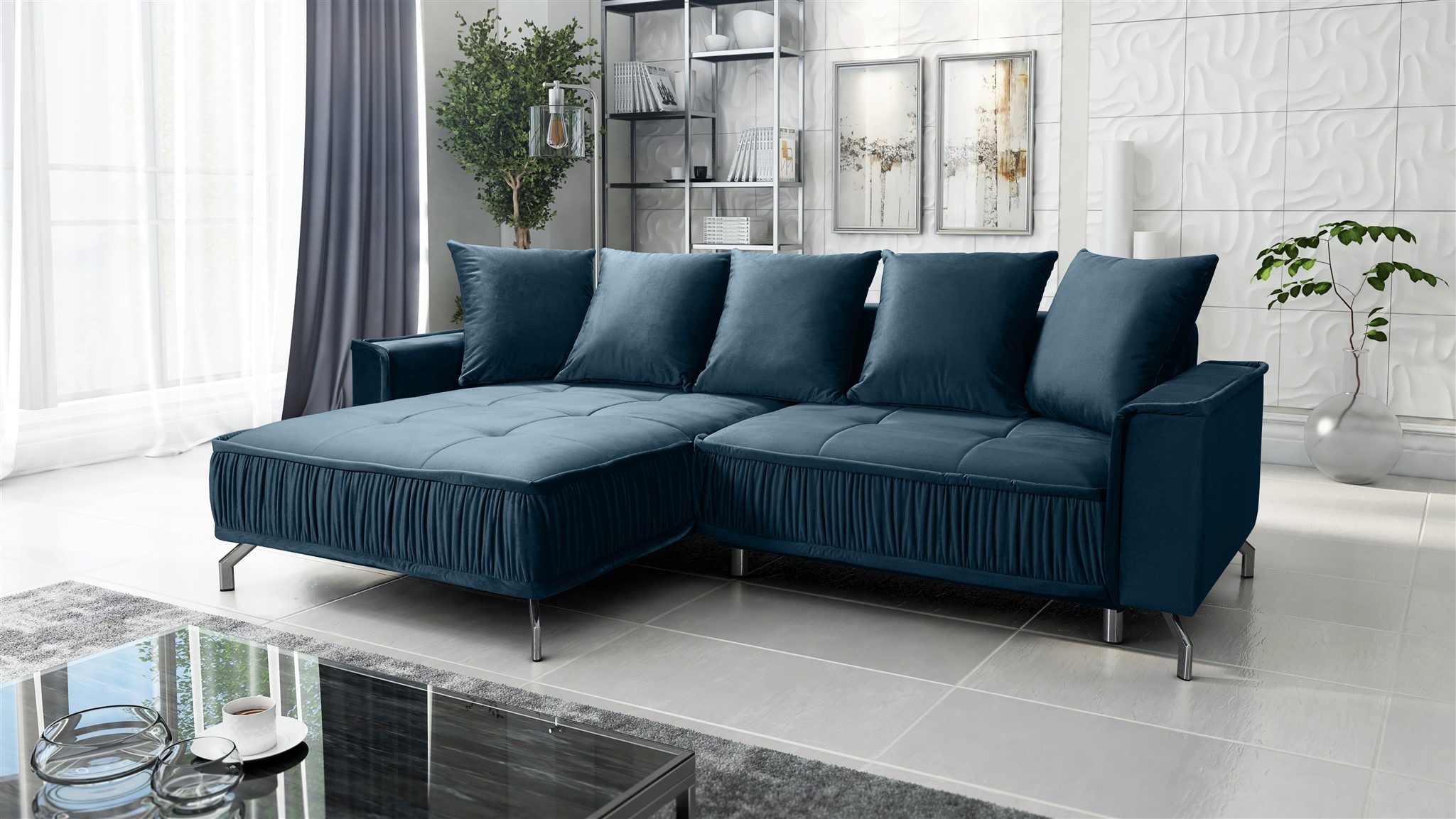 Fun Möbel Ecksofa Schlafsofa Sofa FLORENCE in Stoff, inkl. 5 Rückenkissen, inkl. Schlaffunktion