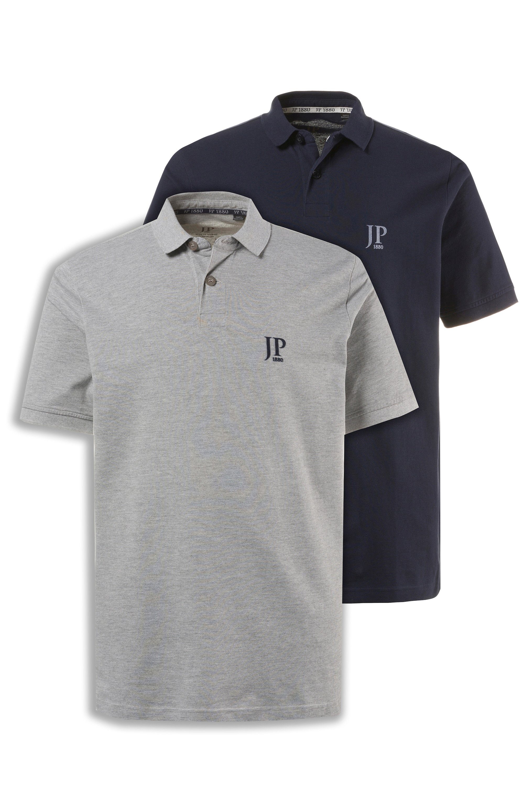 JP1880 Poloshirt Poloshirts Basic 2er-Pack Piqué gekämmte Baumwolle (2-tlg) dunkel marine