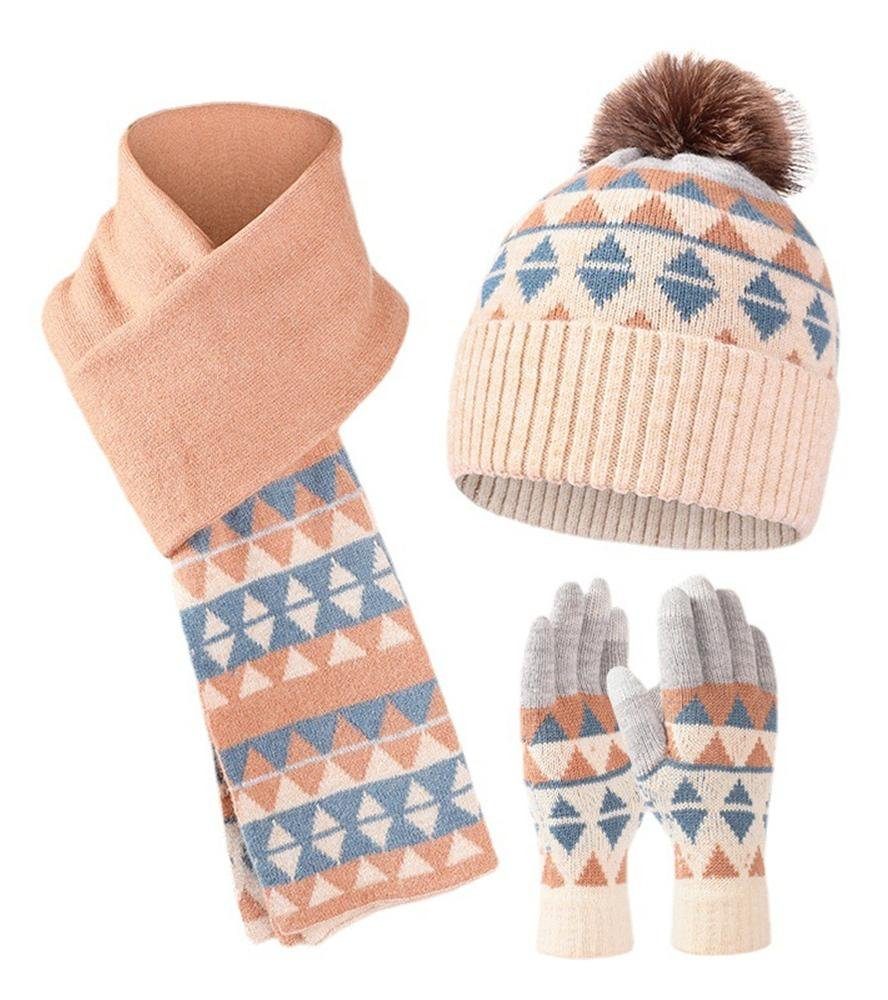 Rouemi Mütze & Schal Wollmützenset, Warme und kalte Mütze Schal Handschuhe  Dreiteiliges Set
