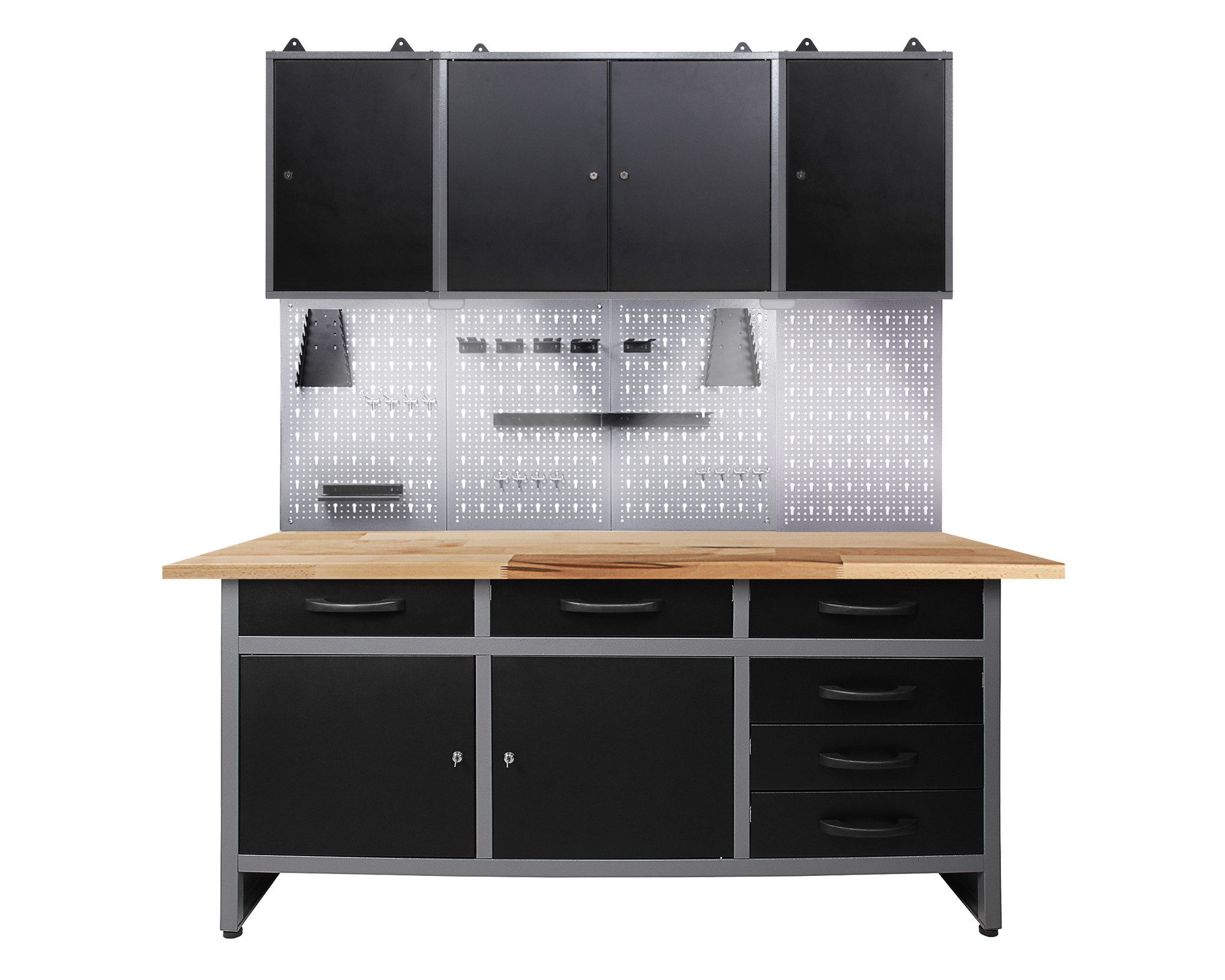 ONDIS24 Werkstatt-Set Werkstatt Set Karsten 160 cm 3 Schränke LED