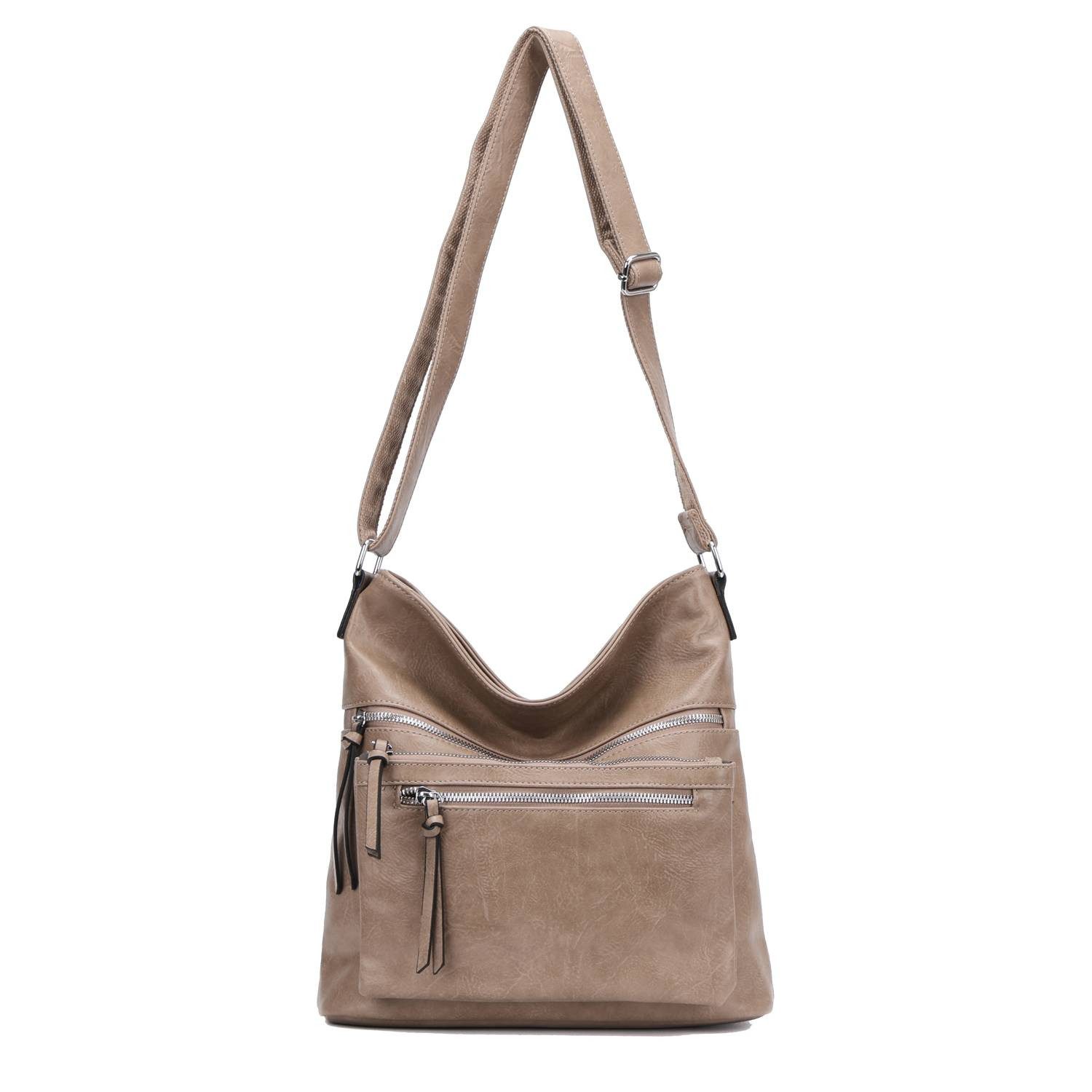 ITALYSHOP24 Schultertasche Damen Tasche Umhängetasche Shopper CrossOver Handtasche Henkeltasche, Hobo Bag Freizeit Damentasche Crossbody Reise City Bag Leder Optik