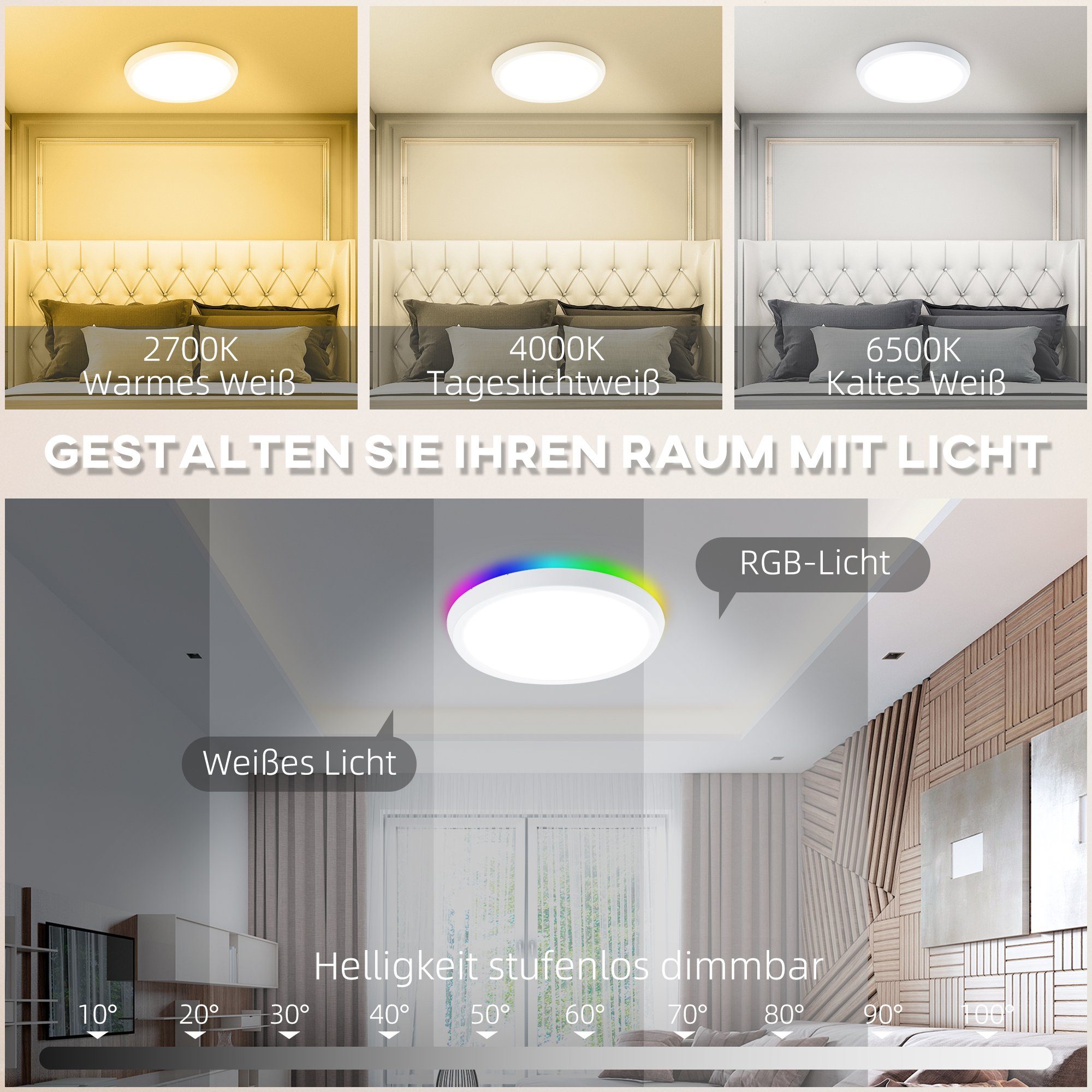integriert, Dimmfunktion, fest HOMCOM Mehrfarbig, x Ø30 App- und Sprachsteuerung, 3,2cm, Deckenleuchte LED Deckenlampe