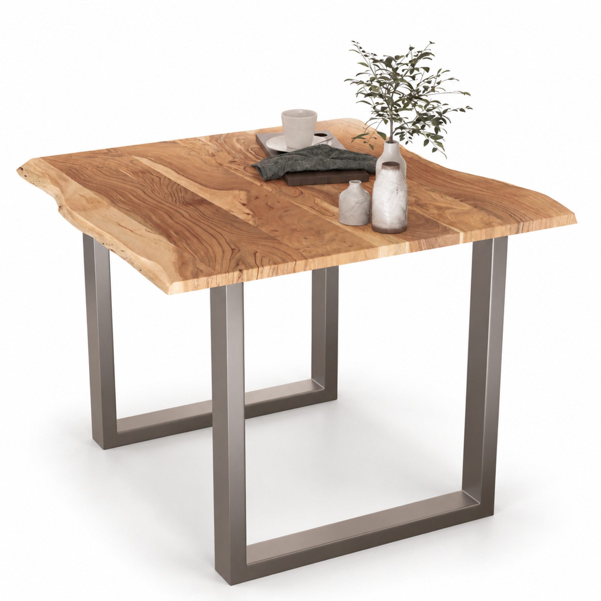 Liadomo Baumkantentisch Hugo, Baumkantentisch, Esstisch, Massivholztisch, Esszimmertisch, mit Esstischplatte aus Akazie und Metallgestell in U-Form
