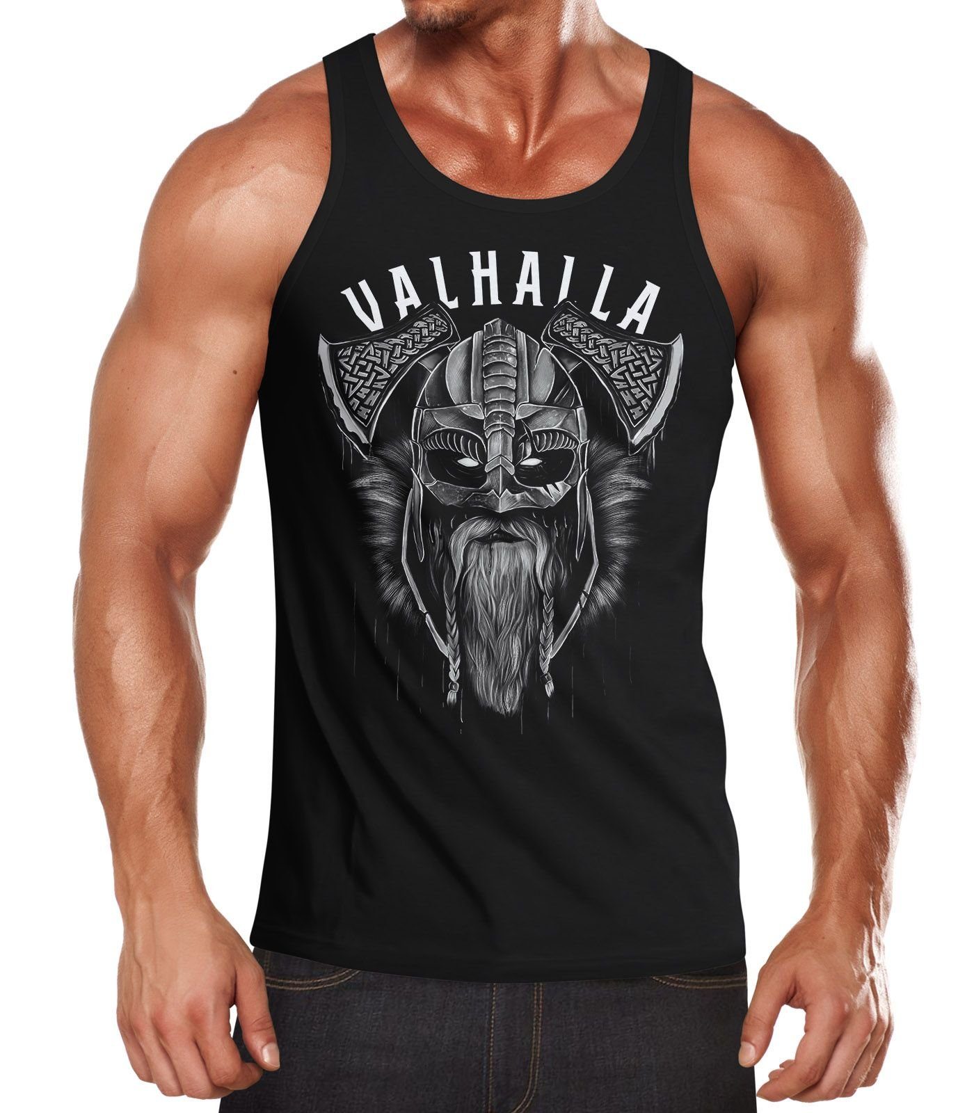 Neverless Tanktop Herren Tank-Top Aufdruck Valhalla Wikinger Helm Viking Odin Krieger Muskelshirt Muscle Shirt Neverless® mit Print