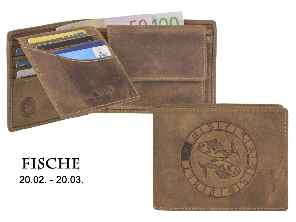 Vintage, Sternzeichen-Prägung Greenburry Fische Lederbörse, Geldbörse Portemonnaie,