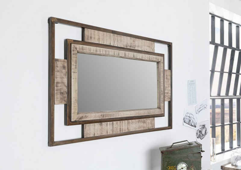 Massivmoebel24 Spiegel HEAVY INDUSTRY (Schicker Spiegel im Industrial Stil in braun lackiert 76x4x122 Mango montiert)