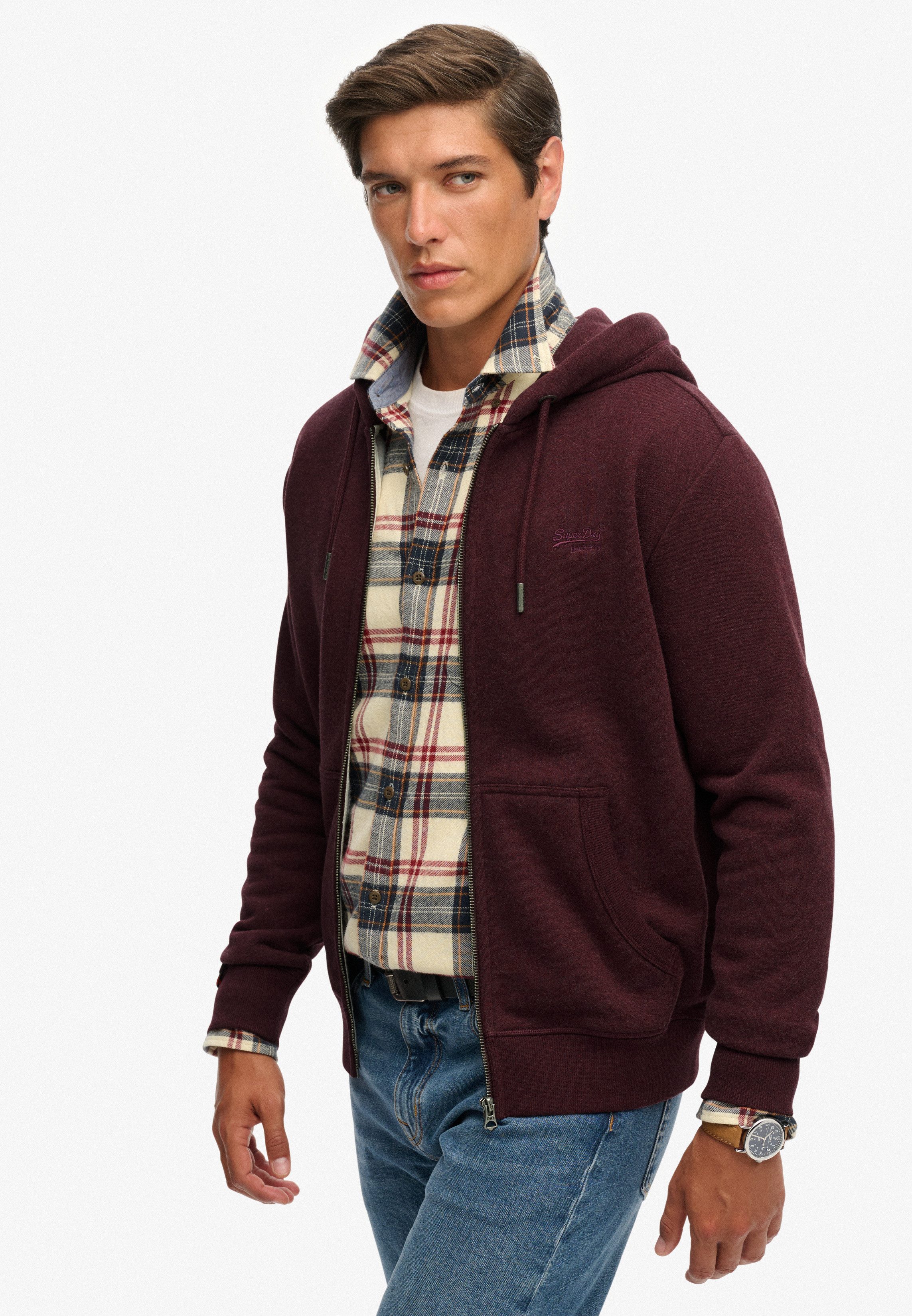 Superdry Kapuzensweatjacke ESSENTIAL LOGO ZIP HOODIE HB Baumwollmischung, slim fit