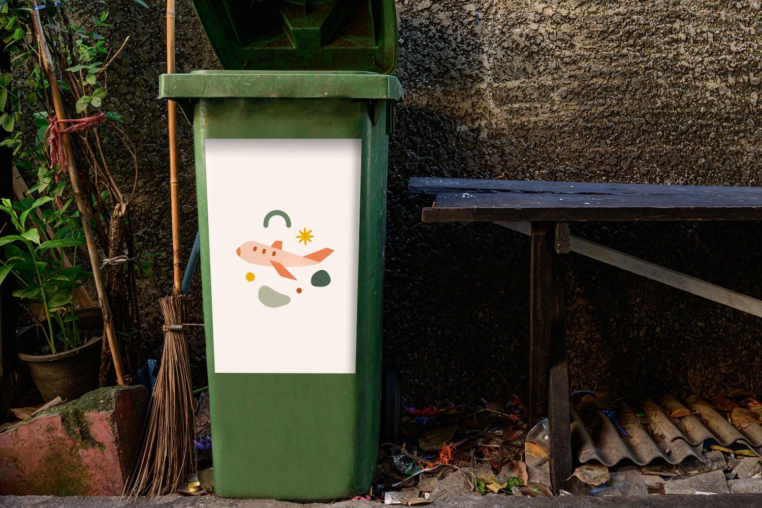 Mülltonne, Abfalbehälter Flugzeuge Reisen - Sommer Wandsticker - (1 St), Mülleimer-aufkleber, Sticker, Container, MuchoWow