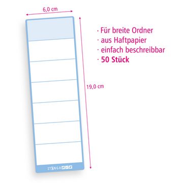 itenga Etiketten itenga 50x Ordneretikett Hellblau Rückenetikett zum Aufkleben 6,0 x 19
