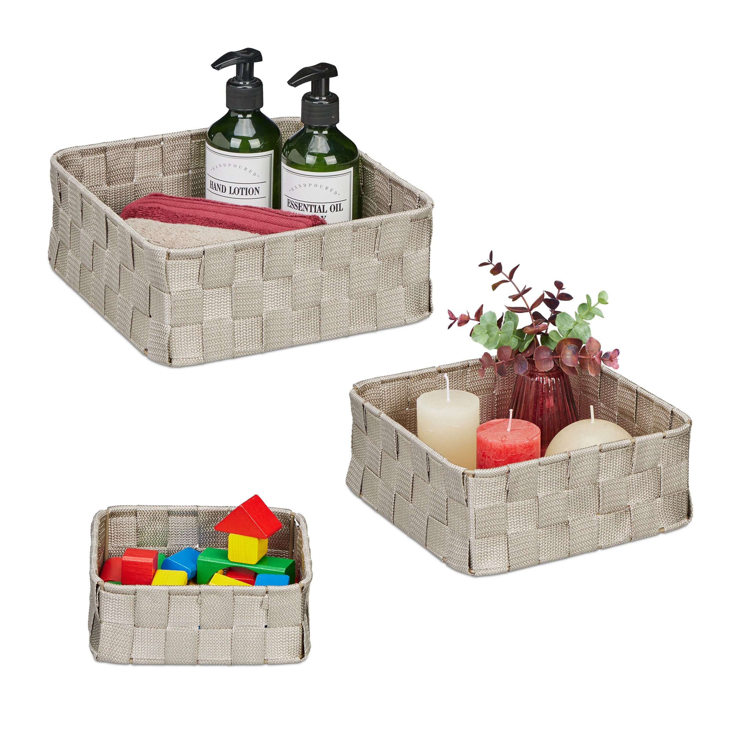 relaxdays Aufbewahrungskorb Grauer Aufbewahrungskorb 3er Set günstig online kaufen