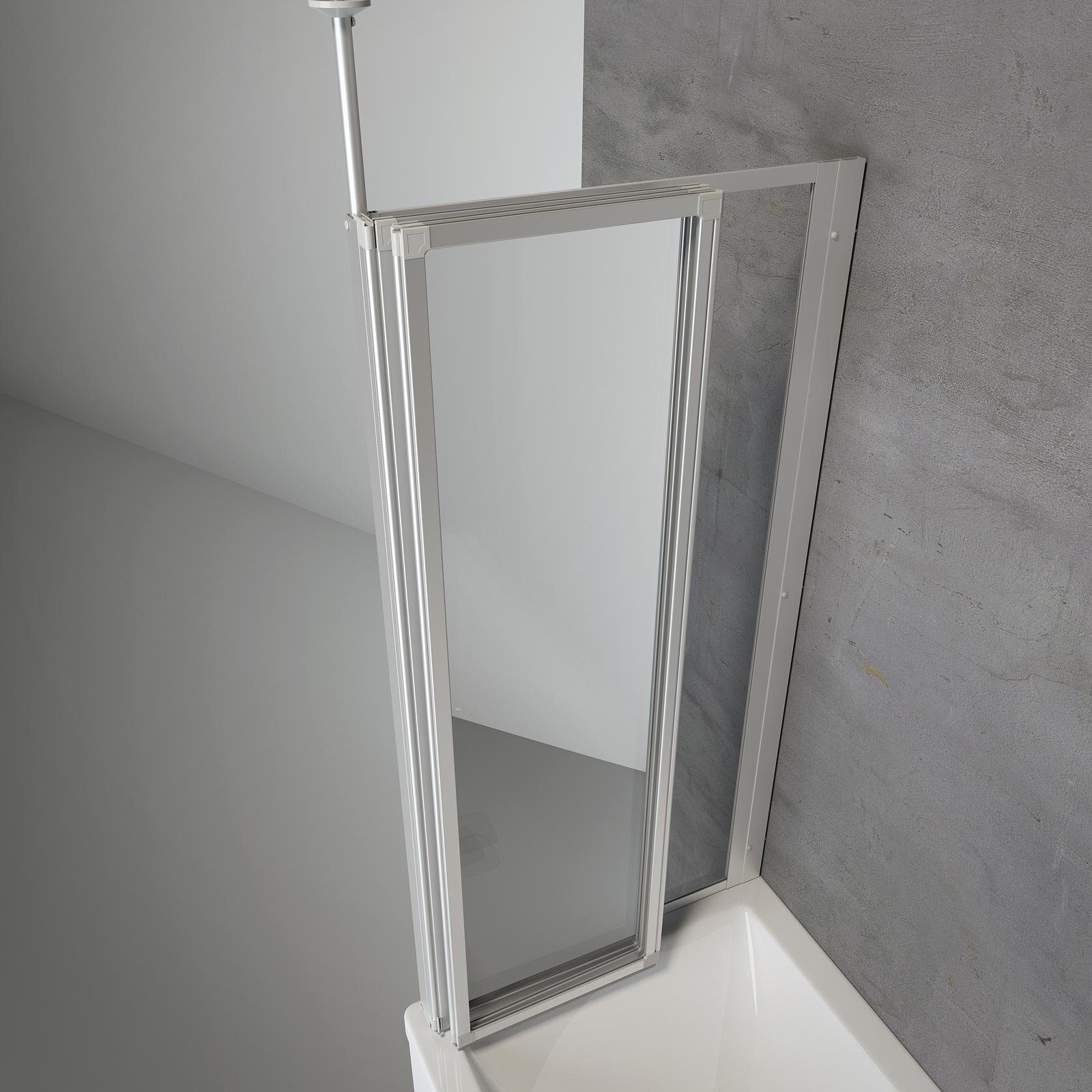 Schulte Badewannenfaltwand Well, Sicherheitsglas, 129x140 cm, 3 tlg + Festelement, Klar, Alu-Natur