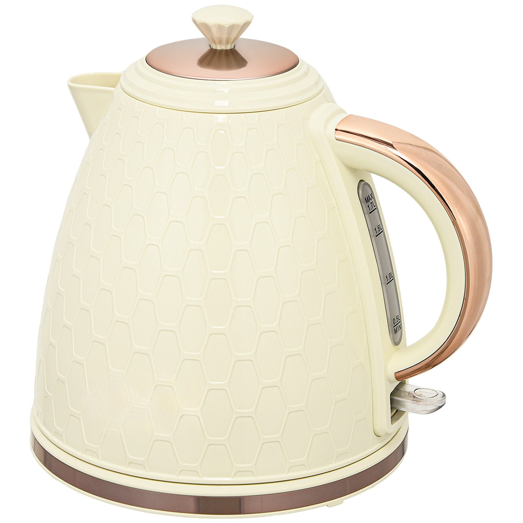 WHEELYOU Wasserkocher 2200W, Sichtfenster, Filter, Schnellkocher, Beige, 1850 W, Kapazität 1.7 Liter, Modern