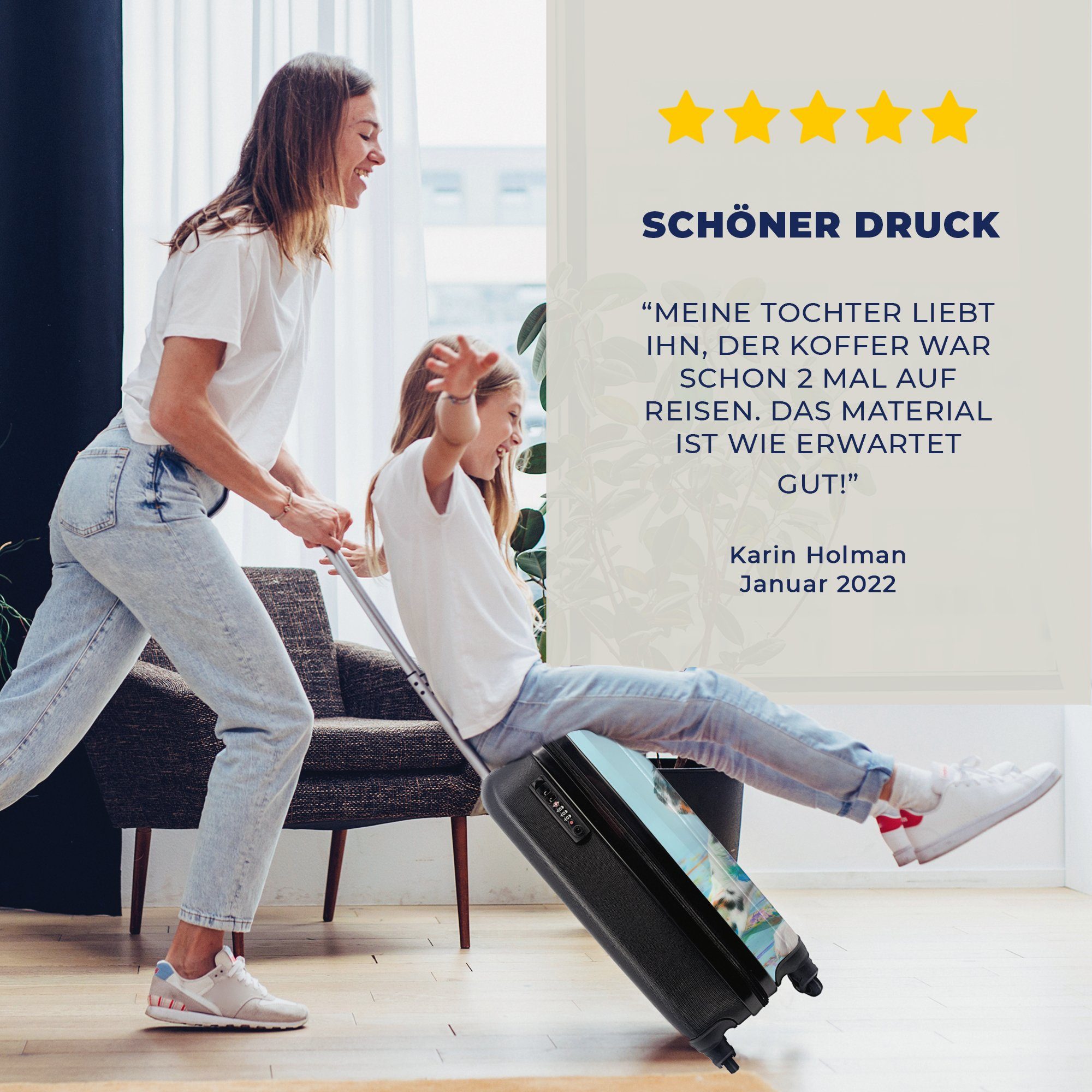 MuchoWow Handgepäckkoffer Hund - Farbe - Blau, 4 Rollen, Reisetasche mit rollen, Handgepäck für Ferien, Trolley, Reisekoffer