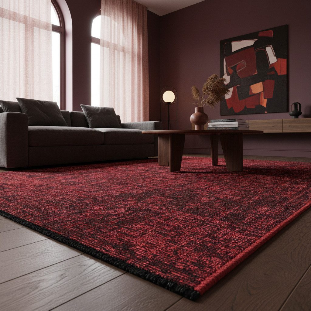 KADIMA DESIGN Wollteppich Kurzflor Teppich KOFEL Baumwolle Uni Waschbar Läufer Flur Küche, Läufer, Höhe: 9 mm, Rot, 80x150 cm, Modern Esszimmerteppich Einfarbig – Bild 3 von 5