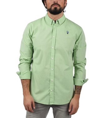 Blend Rundhalsshirt BLEND Herren Langarm-Hemd farbiges Button-Down-Shirt mit gesticktem Patch 20708485 Shirt Hellgrün