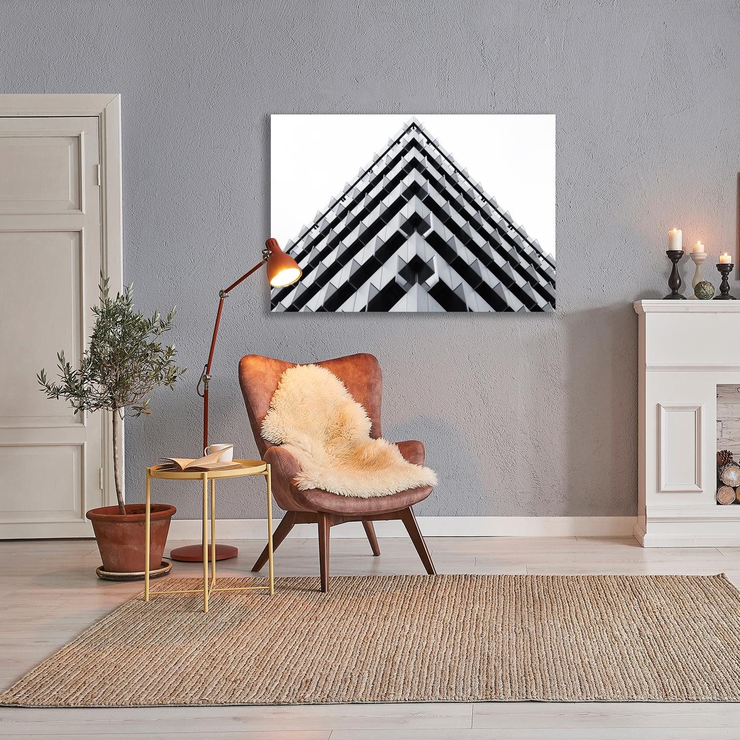 queence XXL-Wandbild Akustikbild Geometrisch Gebäude, Architektonische Elemente, Formen, Gebäude, Schwarz-Weiß (1 St), Einfache Akustiklösung ohne Baumaßnahme, Schalldämmung, Paneele