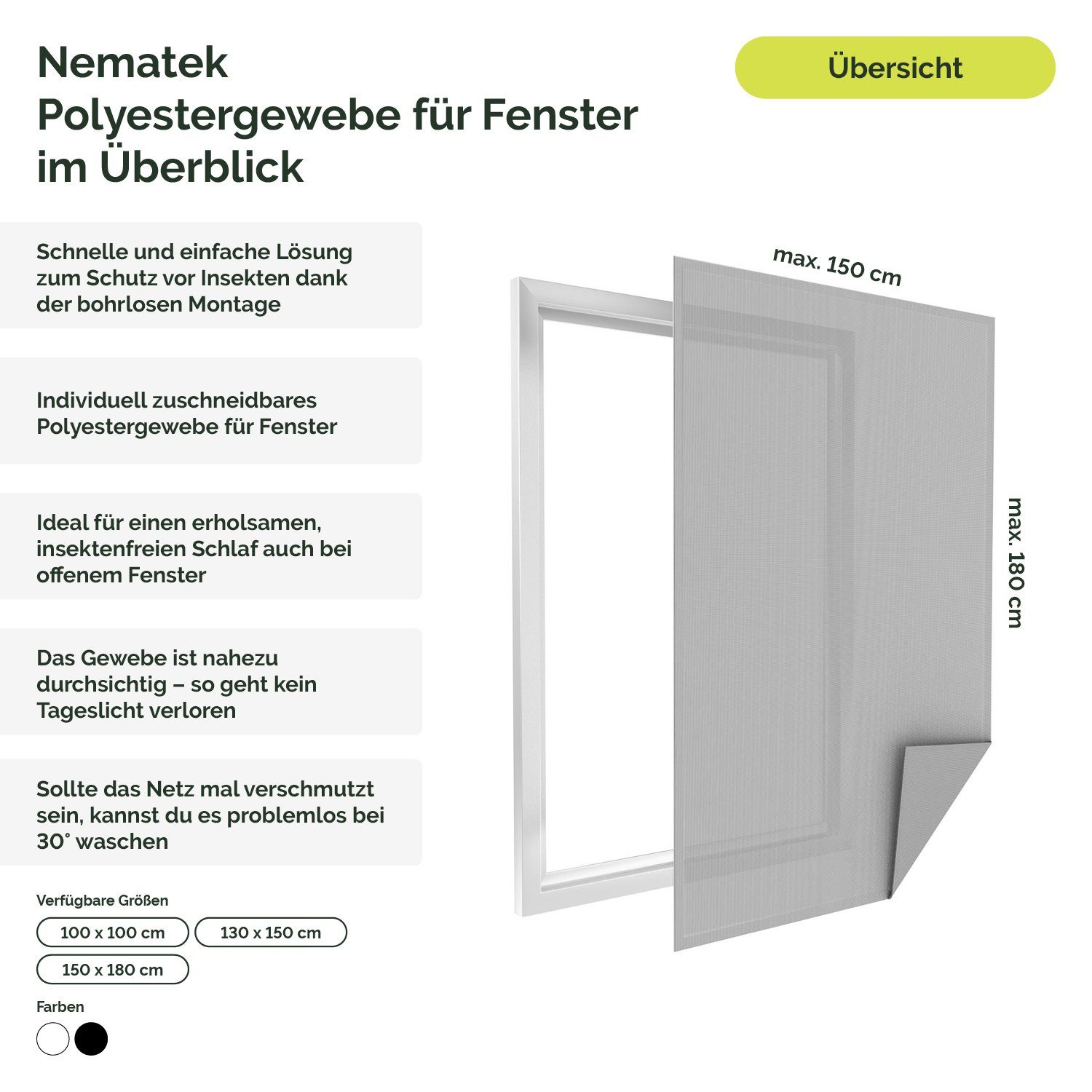 Nematek Insektenschutz-Fensterrahmen Polyester Fliegennetz Fenster - Fliegengitter ohne Bohren - Mückennetz, (1-St)