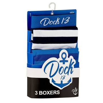 Dock13 Retro Boxer Dock13 Männer Boxershorts Maritim (3er Pack Boxers (3er-Pack, 3-St., 3er-Pack) mit Logo als Stickerei, gewebtem Bund,eleganter Verpackung,Dreierpack,ohne Eingriff,Design aus Norddeutschland