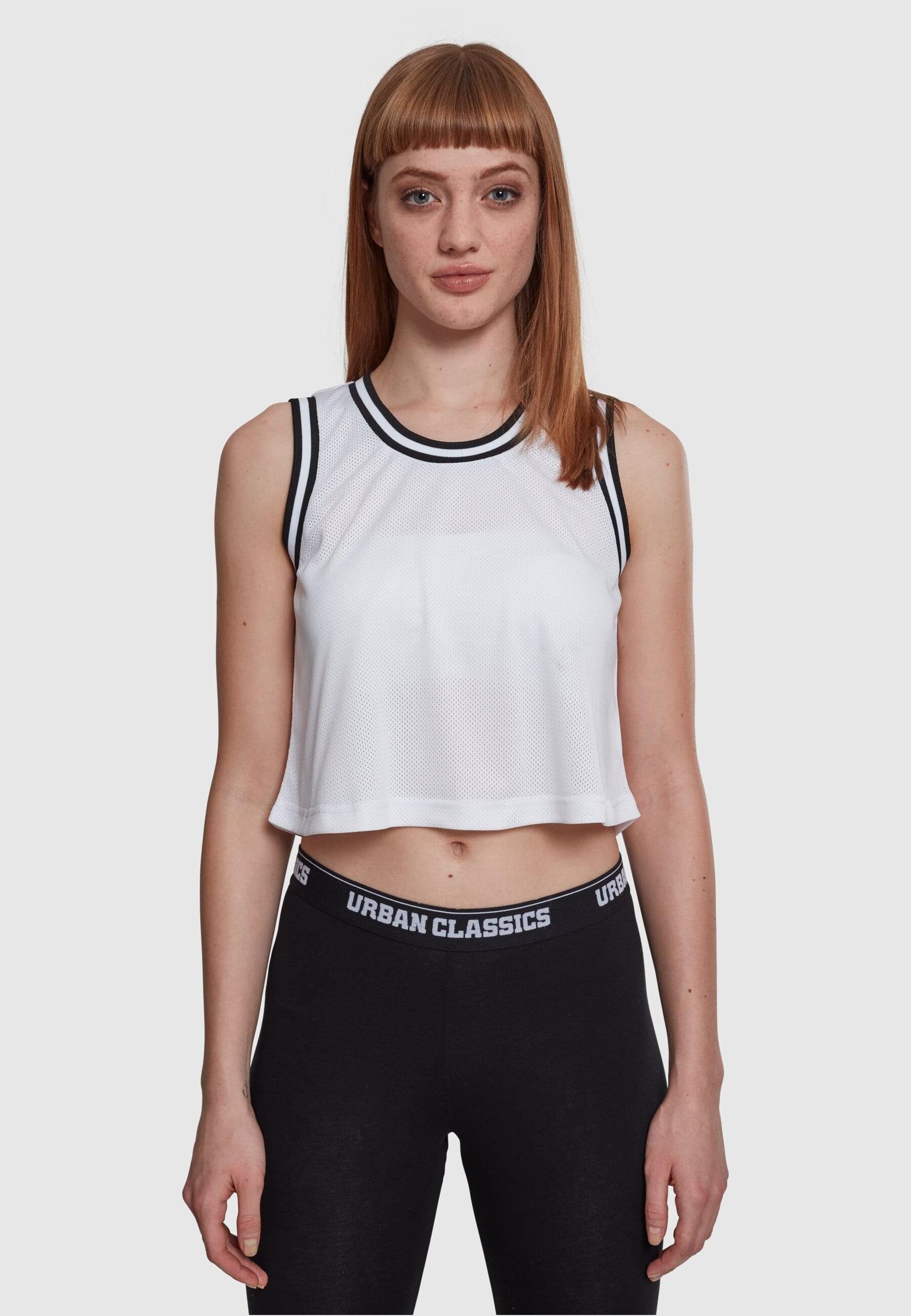 URBAN CLASSICS Mesh wht/blk/wht Damen (1-tlg) T-Shirt Cropped Ladies Top