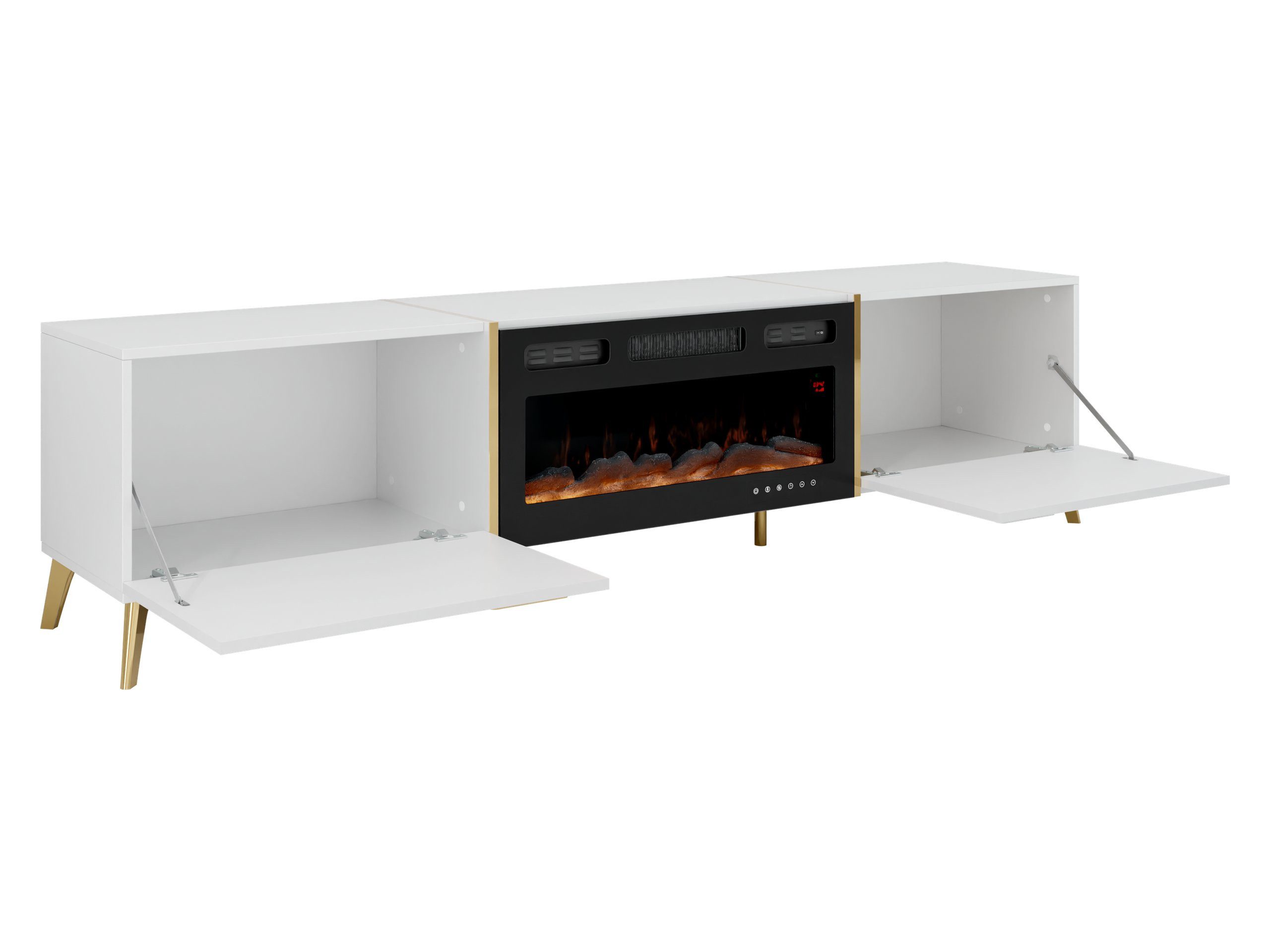 MIRJAN24 TV-Schrank Picru 2D EF mit Kamin (mit zwei Klappen) Realistische LED-Flamme, 214x38x50 cm
