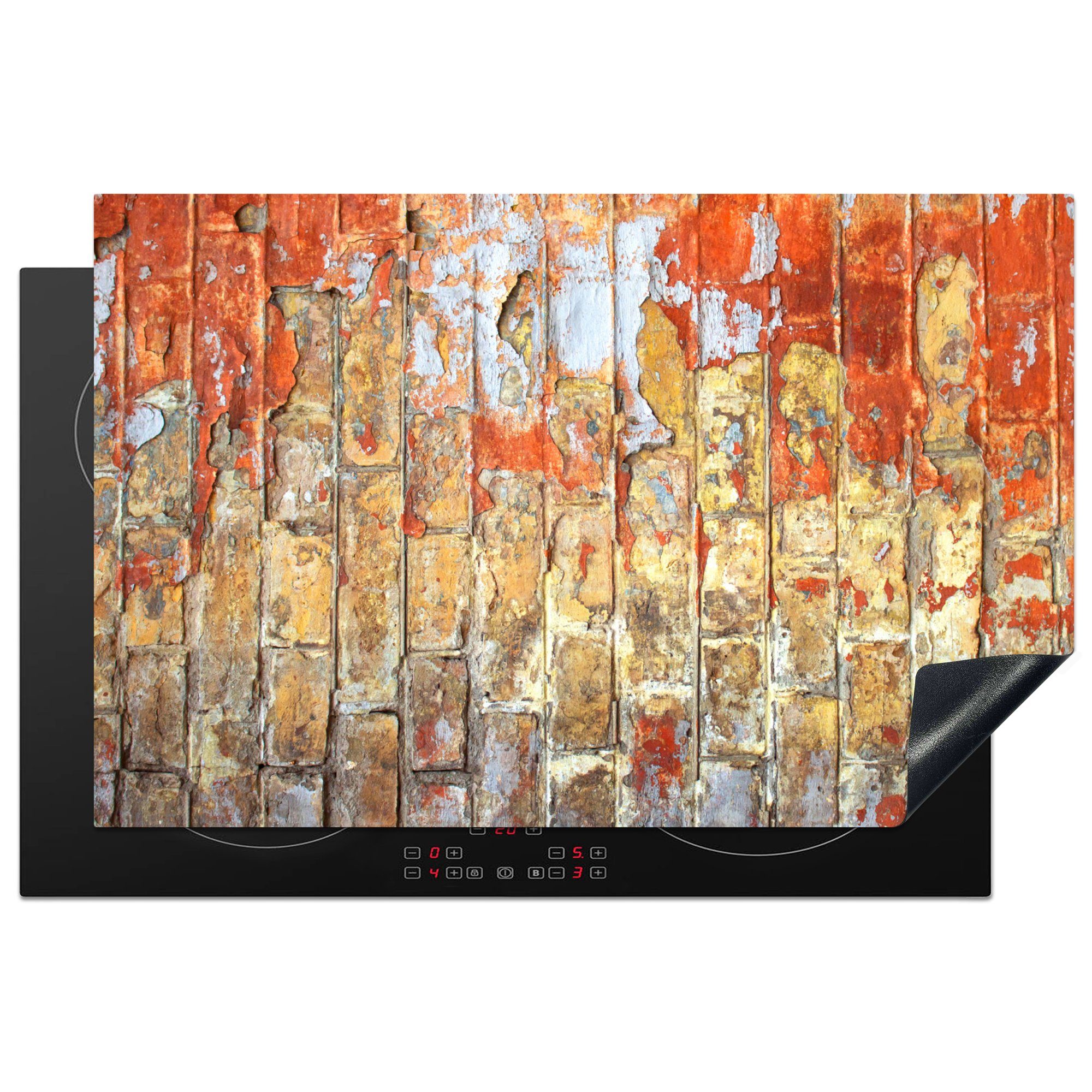 Ziegel für - Vinyl, küche, - - (1 Induktionskochfeld 81x52 Wand Ceranfeldabdeckung Herdblende-/Abdeckplatte tlg), MuchoWow Schutz Induktionsschutz, die cm, Farbe