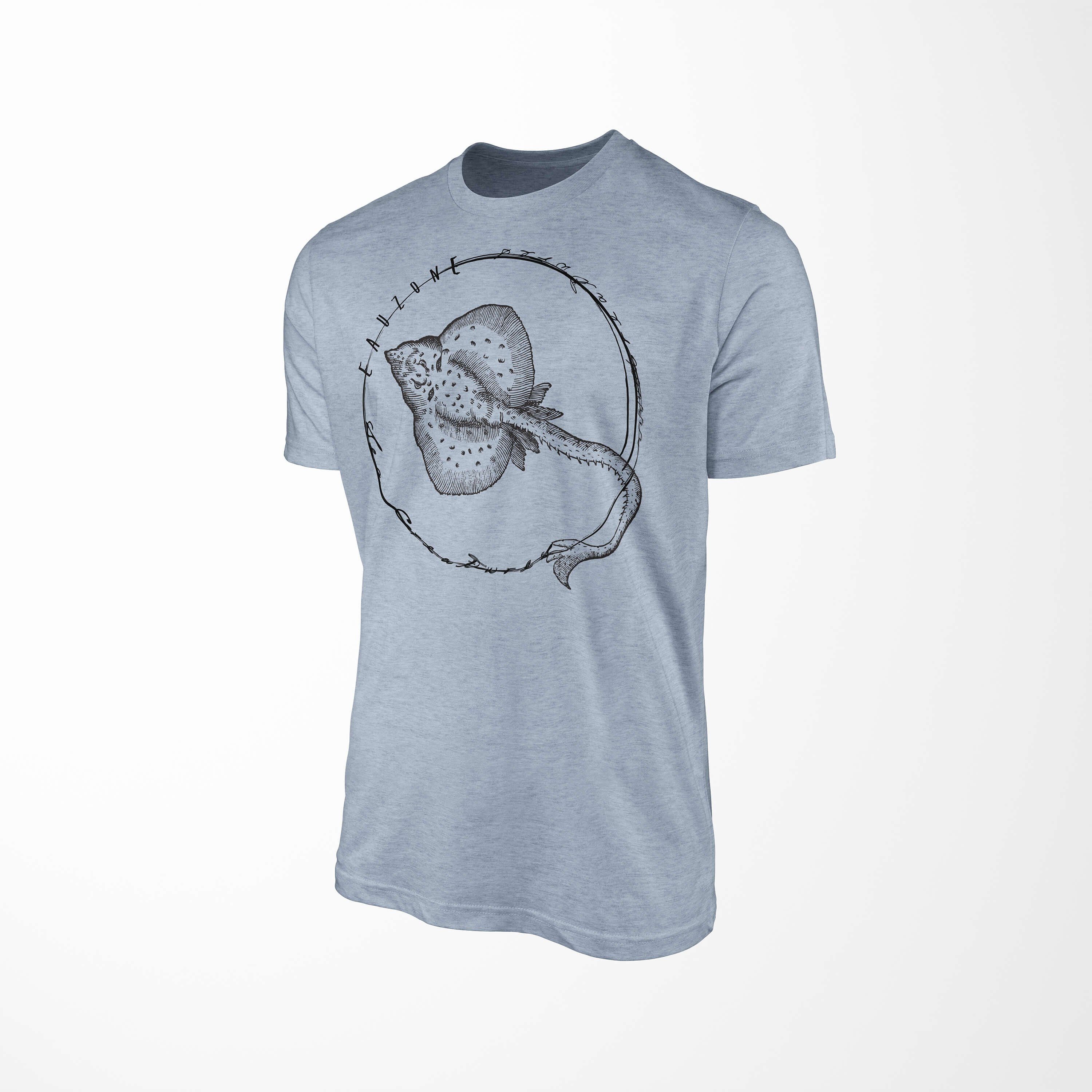 sportlicher Sea Denim Serie: Schnitt und T-Shirt Fische feine - Tiefsee Art Sinus T-Shirt Stonewash Sea 096 / Struktur Creatures,