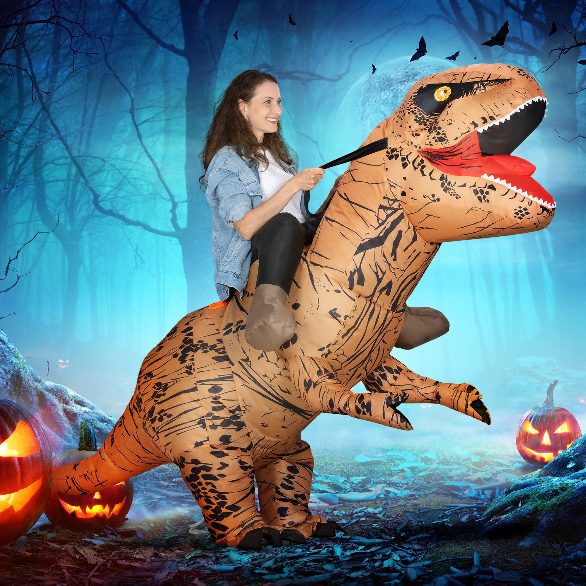 Outsunny Kostüm Halloween-Verkleidung, USB-Batteriebox, Selbstaufblasend, wasserabweisend, Braun