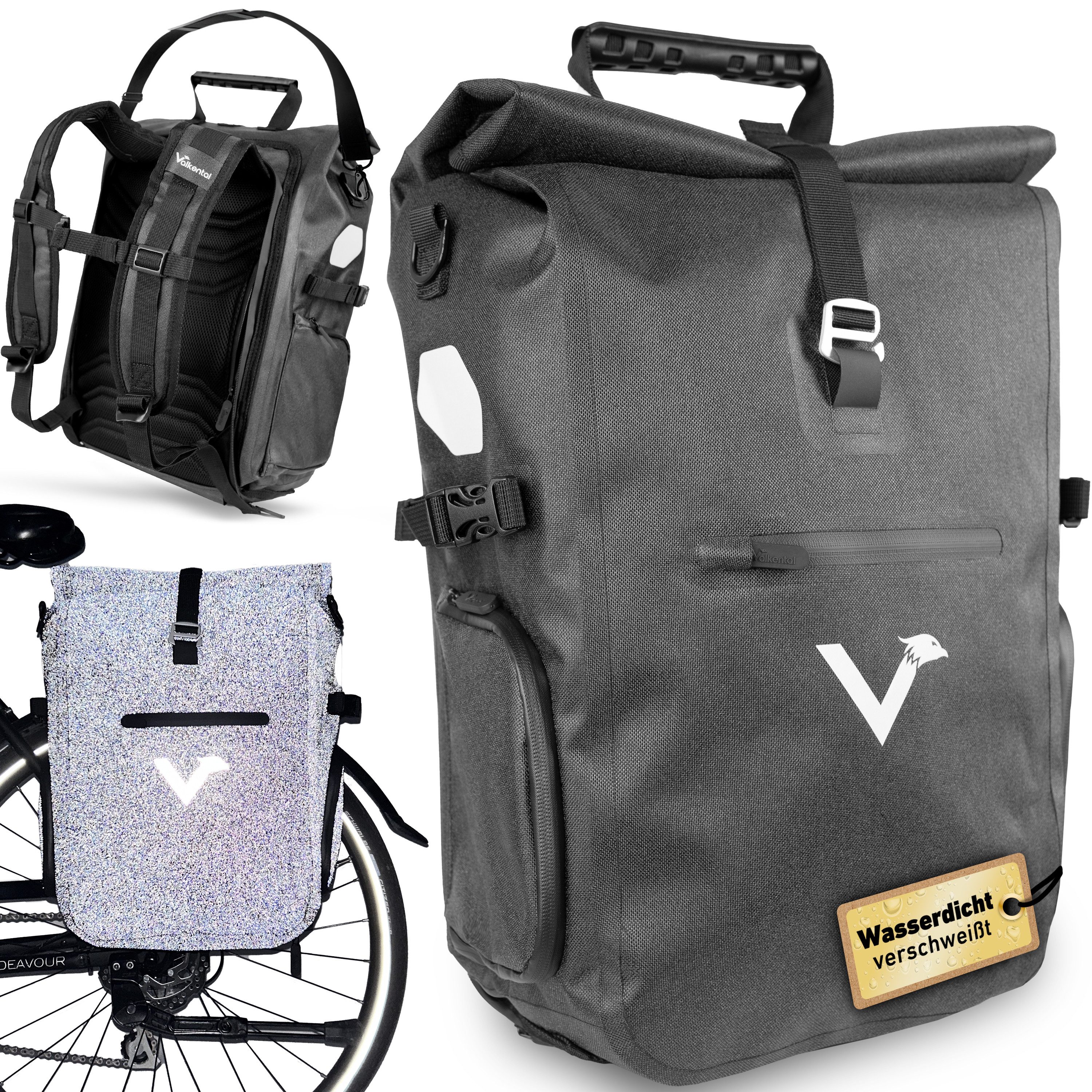 Valkental Fahrradtasche Pro Gepäckträgertasche, Rucksack & Umhängetasche, wasserdicht, Hochwertiges Nylon 23 L