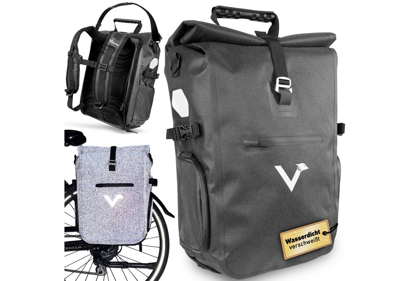 Valkental Fahrradtasche Pro Gepäckträgertasche, Rucksack & Umhängetasche, wasserdicht, Hochwertiges Nylon 23 L