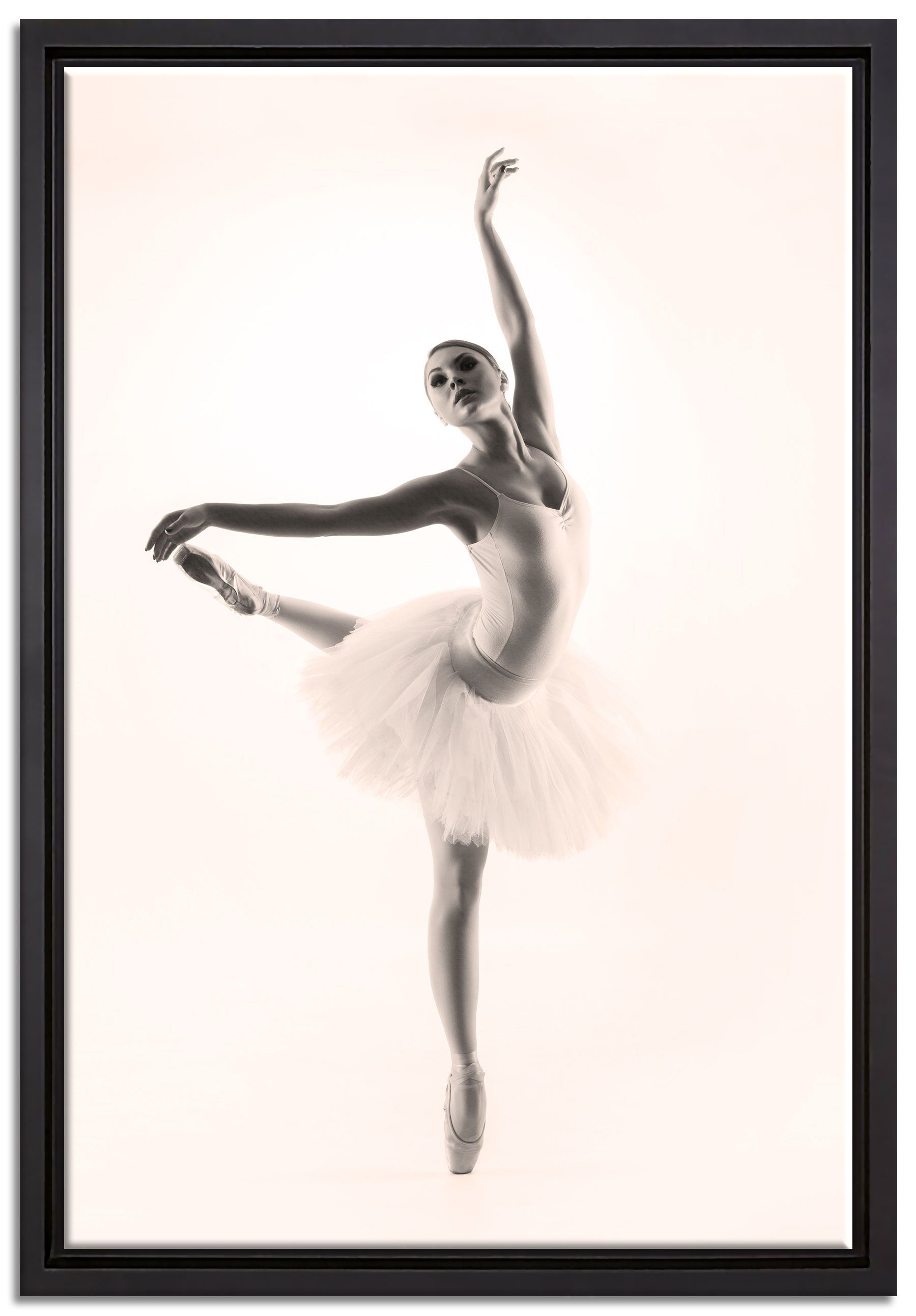 Pixxprint Leinwandbild Ästhetische Ballerina, Wanddekoration (1 St), Leinwandbild fertig bespannt, in einem Schattenfugen-Bilderrahmen gefasst, inkl. Zackenaufhänger