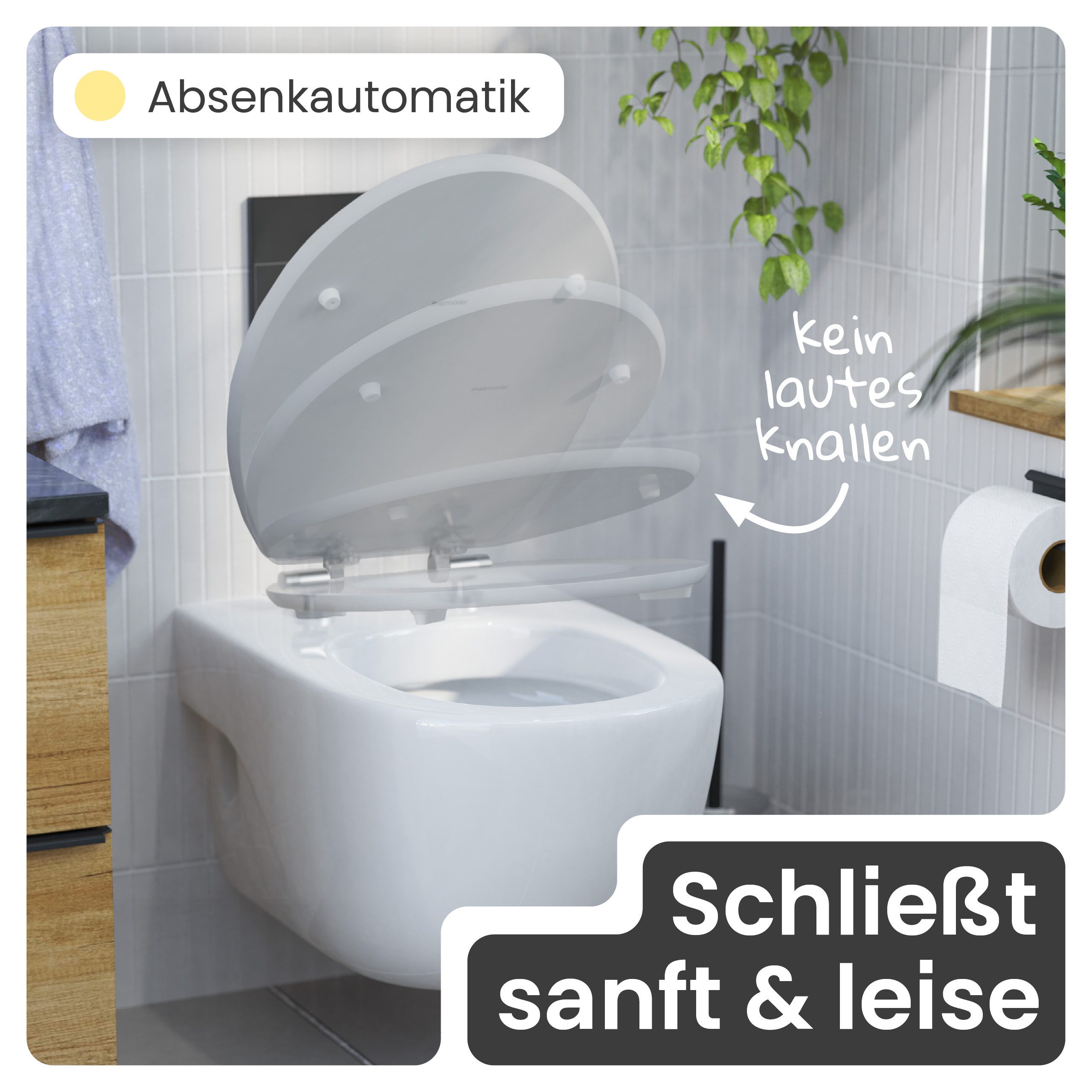 instmaier WC-Sitz Gaia Holz Toilettendeckel, Manhattan-Grau, mit doppelter Absenkautomatik