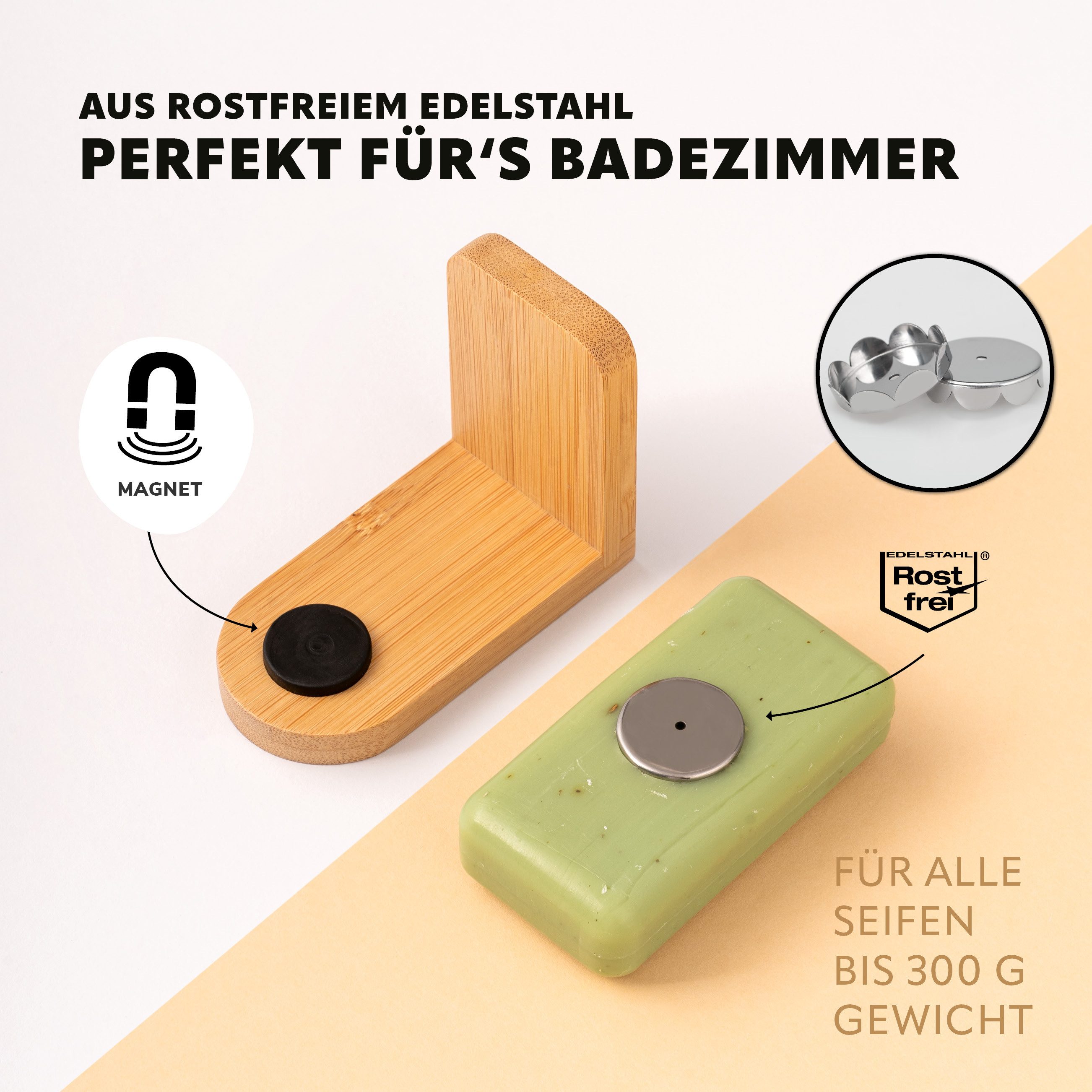 bremermann Seifenhalter Magnet-Seifenhalter Bambus - frei hängende Seife durch Magnet, Breite: 4,5 cm, 2-St. – Bild 5 von 5