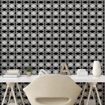 Abakuhaus Vinyltapete selbstklebendes Wohnzimmer Küchenakzent, Schwarz und weiß monochrome Curve