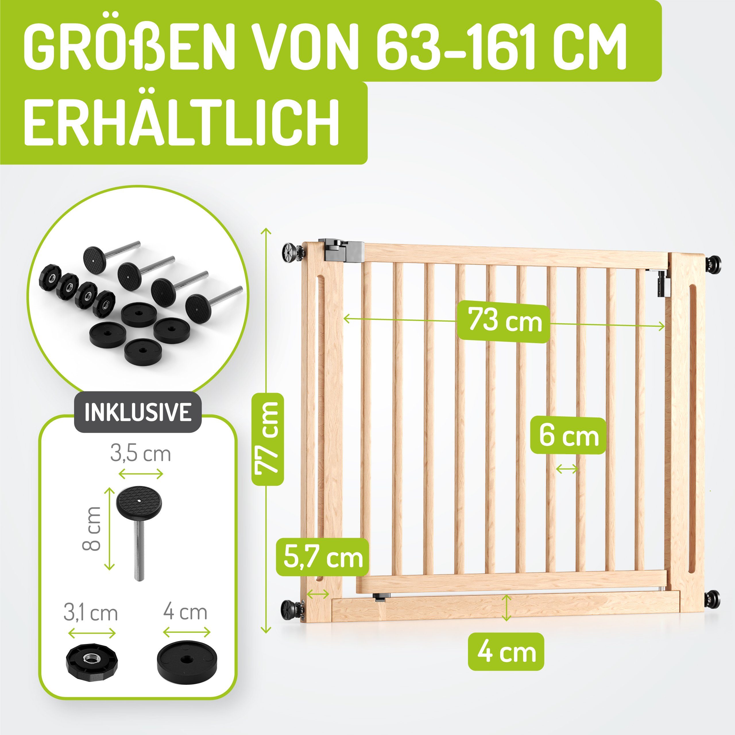 90 Babygitter Grad Ohne cm, Tür Miko Türschutzgitter 105-113 der BOMI - cm Feststellfunktion Kinderschutzgitter 63-161 Bohren