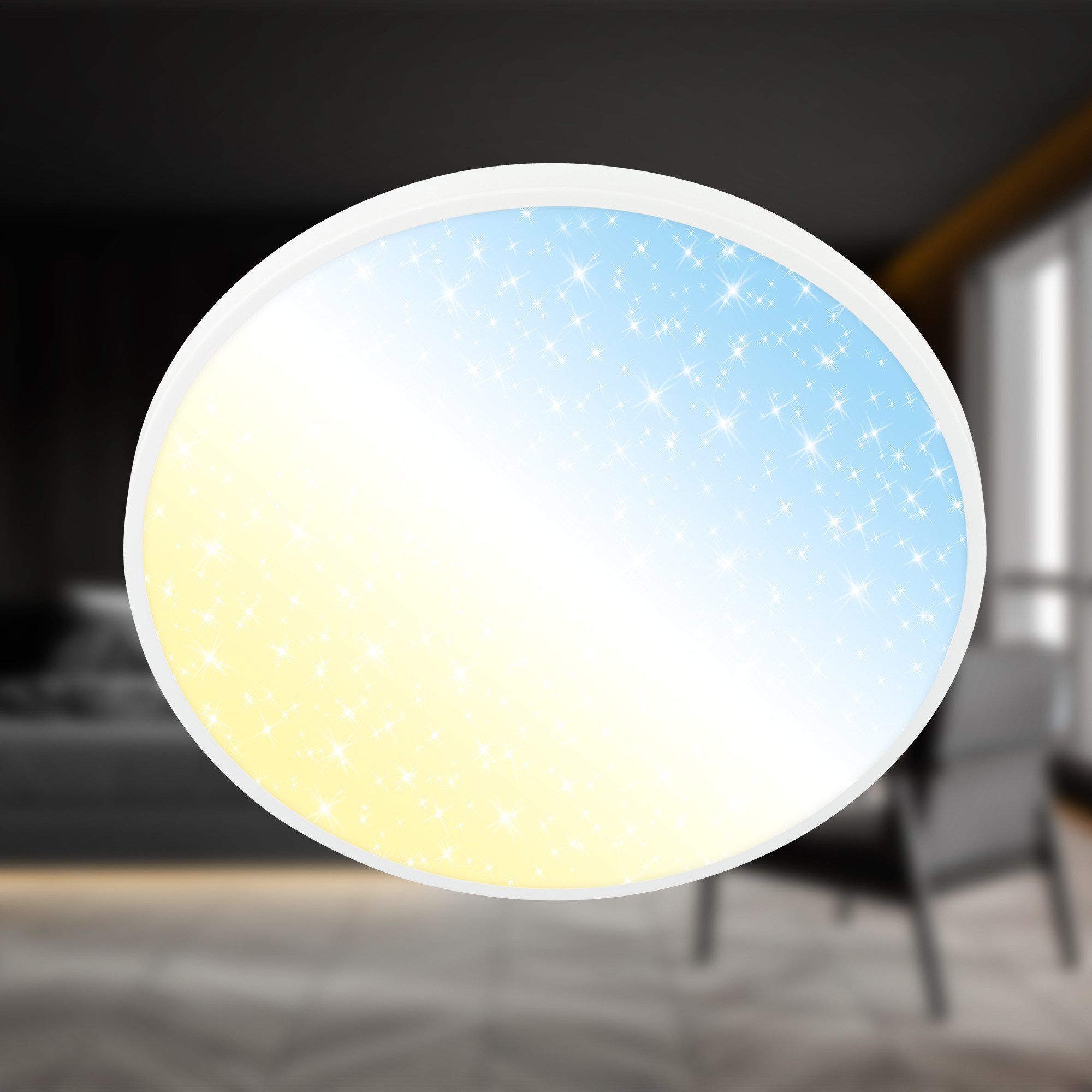 Briloner Leuchten Deckenleuchte LED Deckenlampe Rund Panel Sternenhimmel dimmbar, LED fest integriert, inkl. Fernbedienung 38cm Nickel-matt/Weiß Wohnzimmer Schlafzimmer
