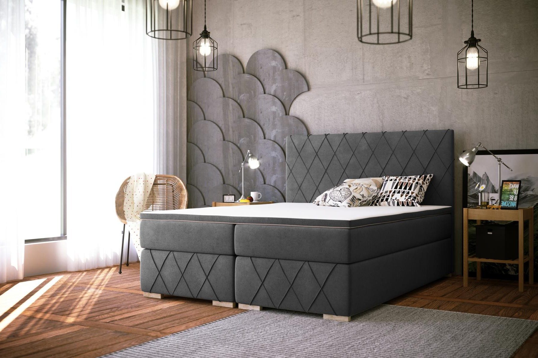 Xlmoebel Boxspringbett Boxspring-Bett in Grau mit Matratze und Topper (1-St., Boxspringbett 4069424842661), Hergestellt in Europa