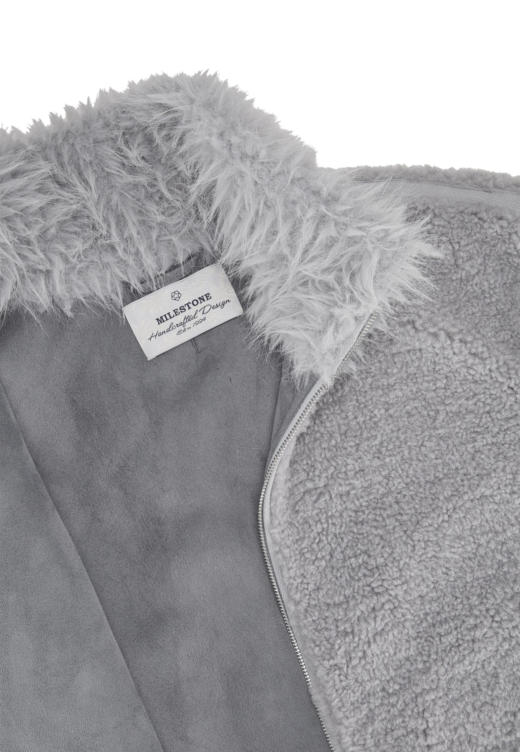 Milestone Fellimitatjacke MSRaya Damen Kunstfelljacke Übergangsjacke Metallreißverschluss