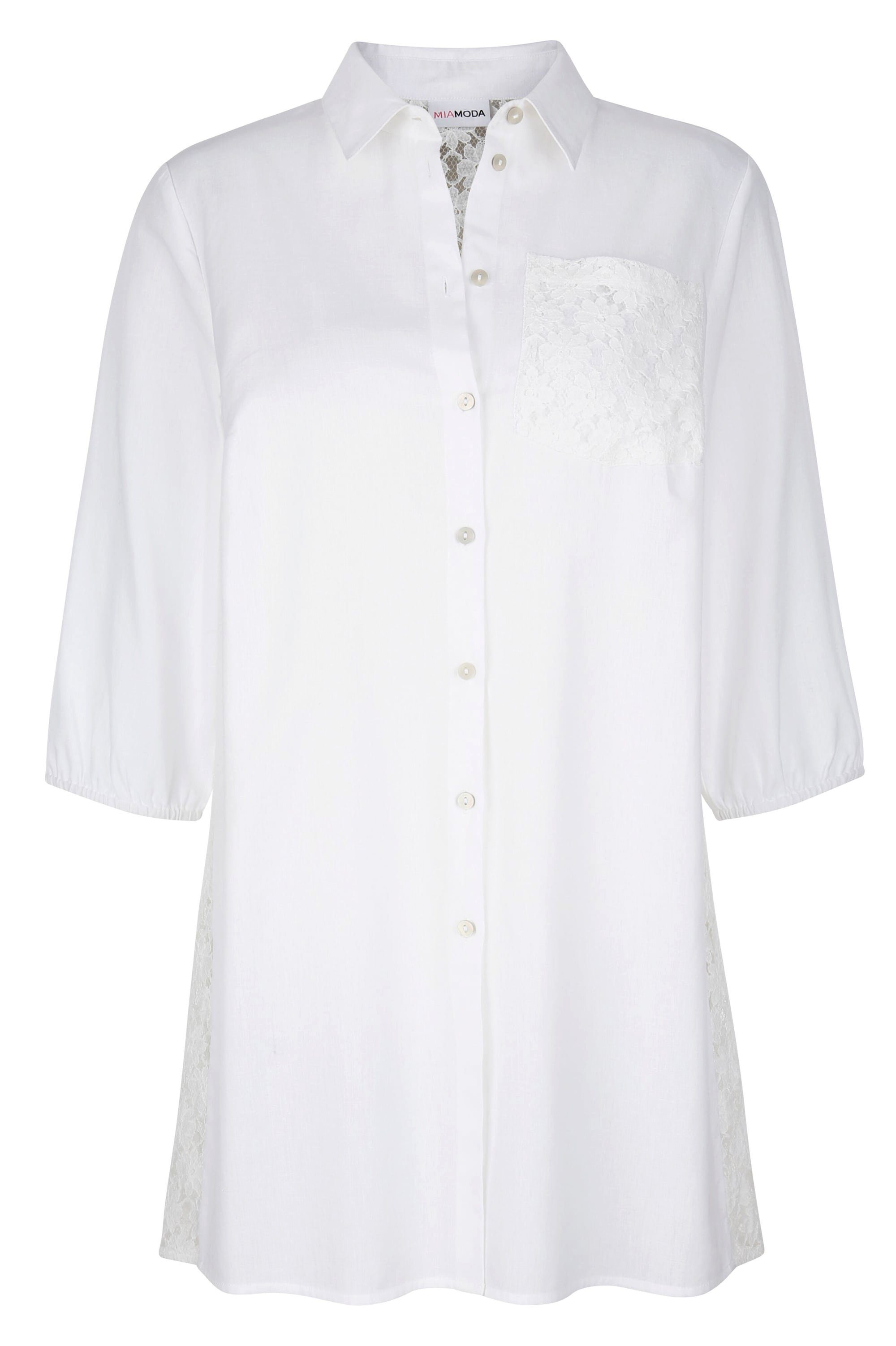 MIAMODA Hemdbluse Long-Bluse Hemdkragen Spitzen-Einsätze günstig online kaufen