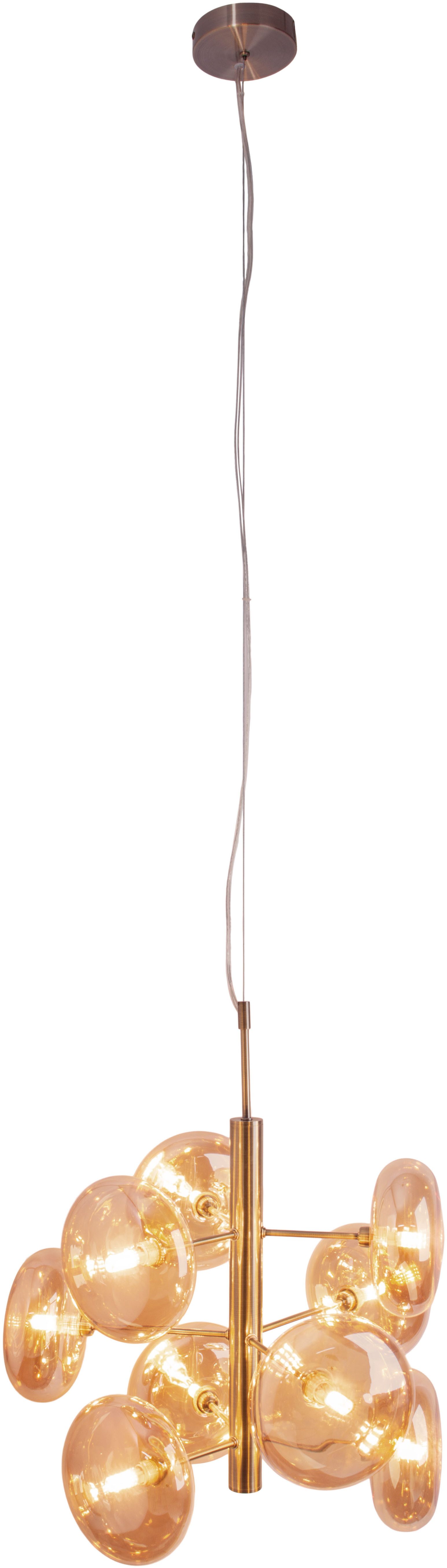 näve Pendelleuchte Orion, ohne Leuchtmittel, messing-matt, 9 flachen Rundgläser in amber, exkl. G9, Höhe 55cm