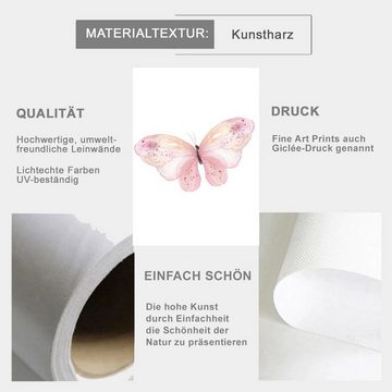 TPFLiving Kunstdruck (OHNE RAHMEN) Poster - Leinwand - Wandbild, Rosa Schmetterlinge für Kinderzimmer - Auch im 3er Set (Mädchenzimmer, Babyzimmer, Jungenzimmer, Kindergarten), Farben: Pastel, pink, rosa, weiß - Größe: 10x15cm