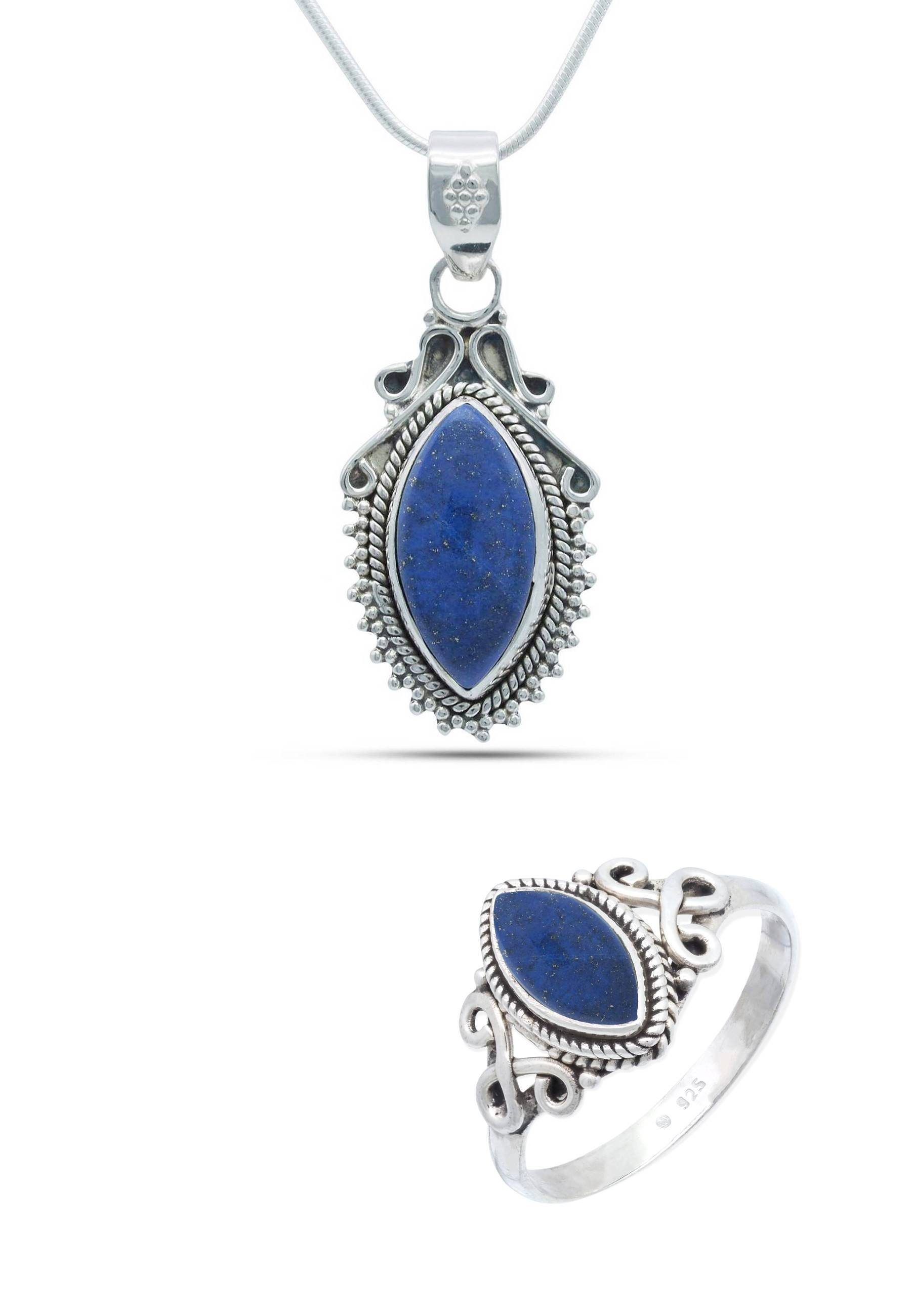 mantraroma Schmuckset 925er Silber mit Lapis Lazuli (Schmuckset aus 925 Silber)