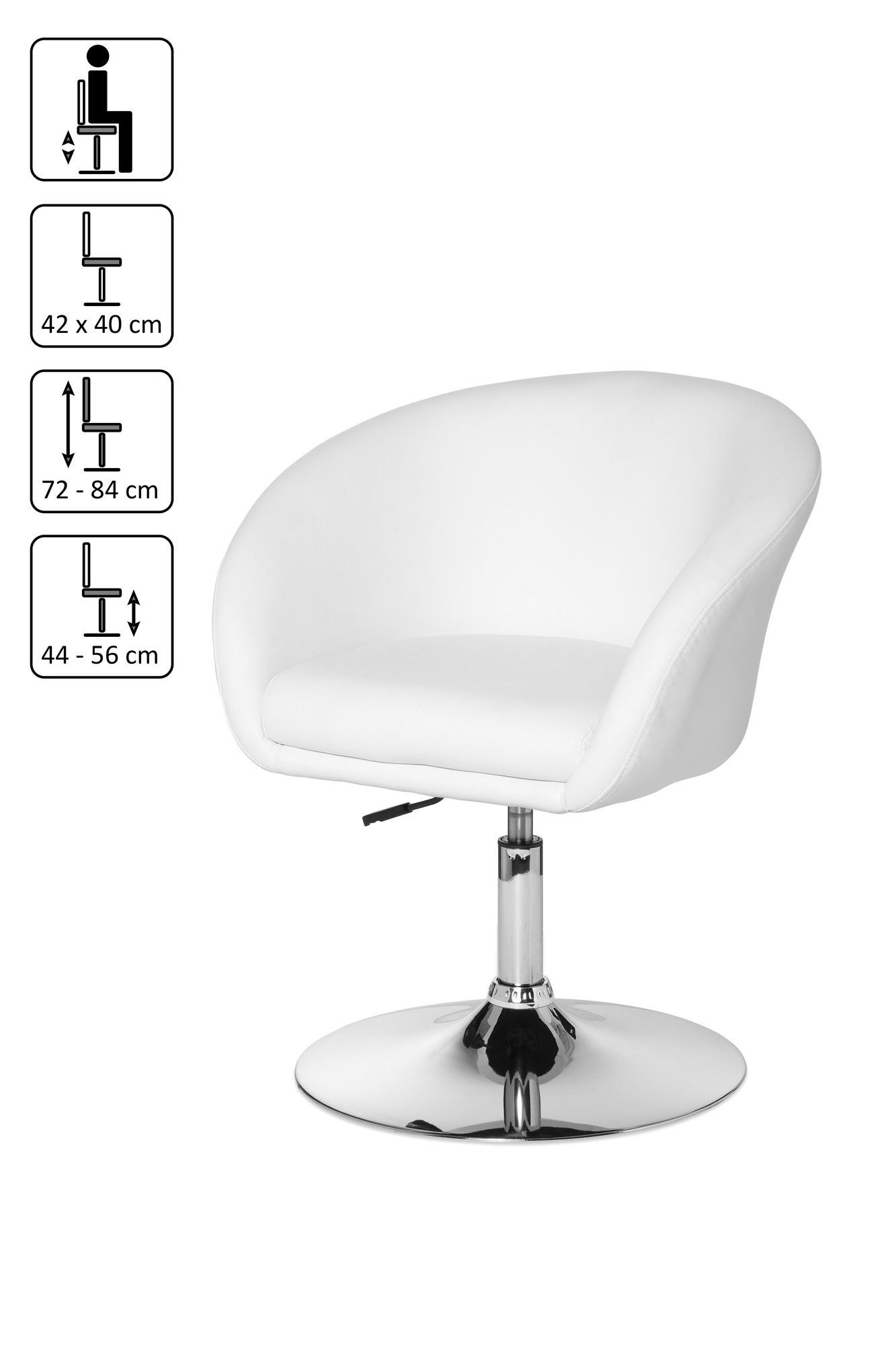 furnicato Cocktailsessel Drehsessel Retro Look 72-84 cm Weiß (1-St), Höhenverstellbarer Loungesessel mit 360° Drehung für dein Wohnzimmer
