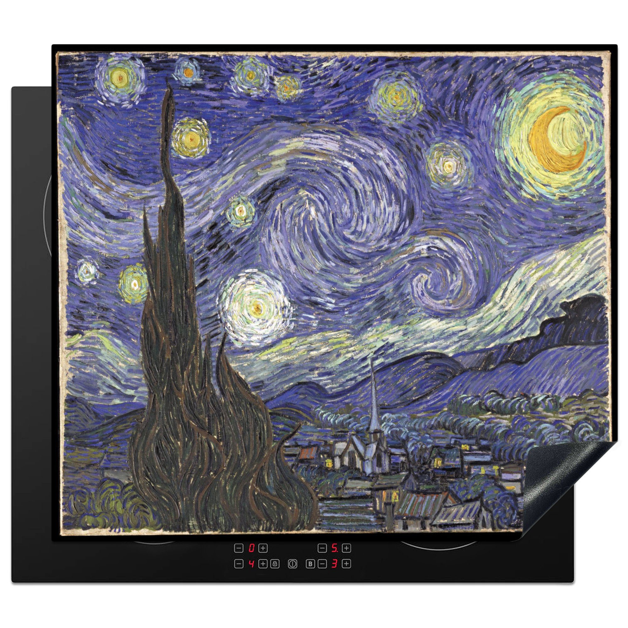MuchoWow Herdblende-/Abdeckplatte Sternennacht - Vincent van Gogh, Vinyl, (1 tlg), 59x52 cm, Ceranfeldabdeckung für die küche, Induktionsmatte