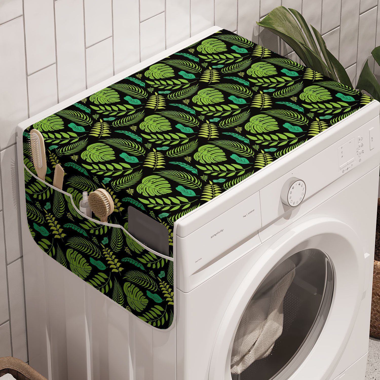 Exotisch Anti-Rutsch-Stoffabdeckung und Waschmaschine Trockner, für tropische Badorganizer Abakuhaus Blätter