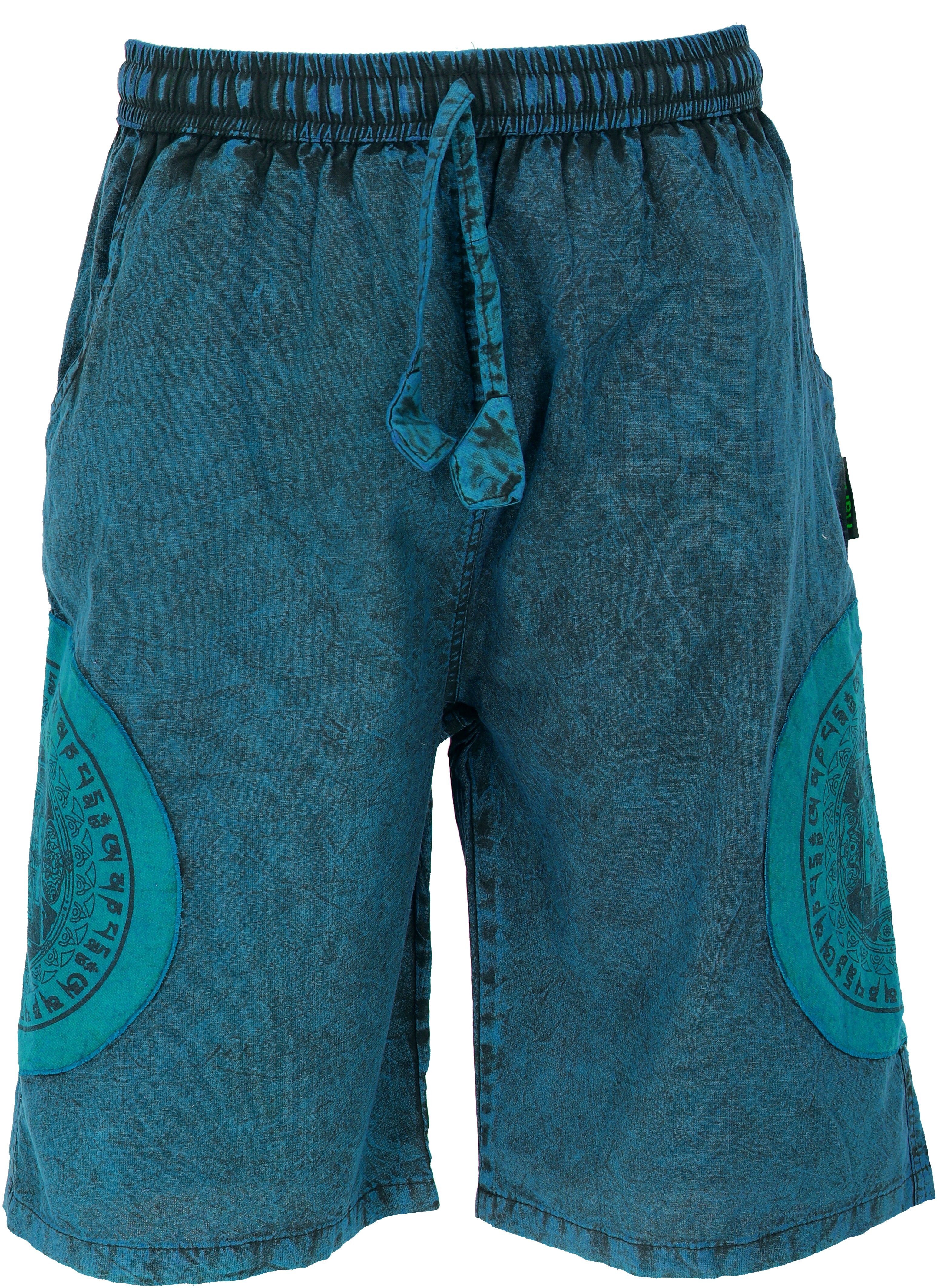 Guru-Shop Relaxhose Ethno Yogashorts, Stonwasch Patchwork Shorts.. Hippie, Ethno Style, alternative Bekleidung blau